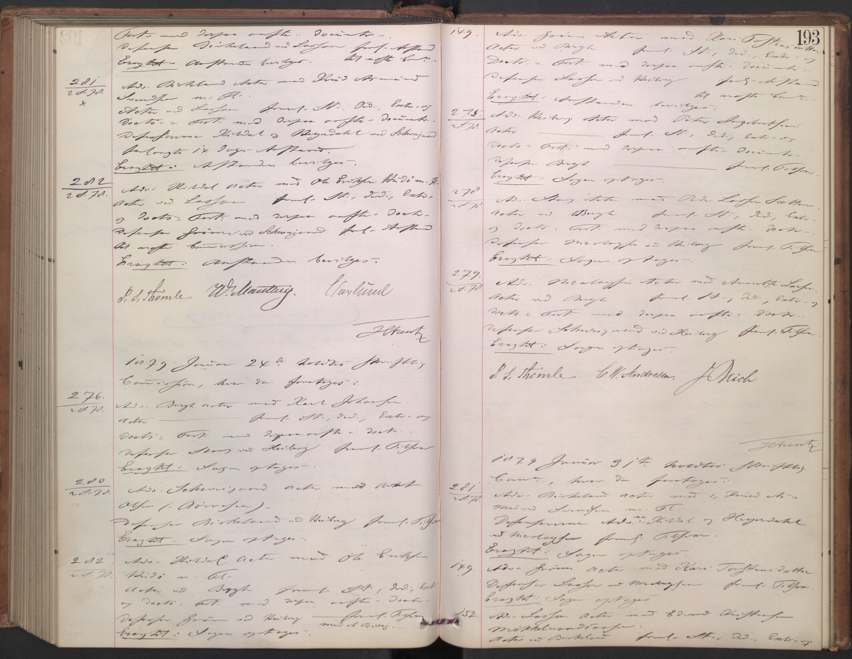 Høyesterett, AV/RA-S-1002/E/Ef/L0013: Protokoll over saker som gikk til skriftlig behandling, 1873-1879, p. 192b-193a