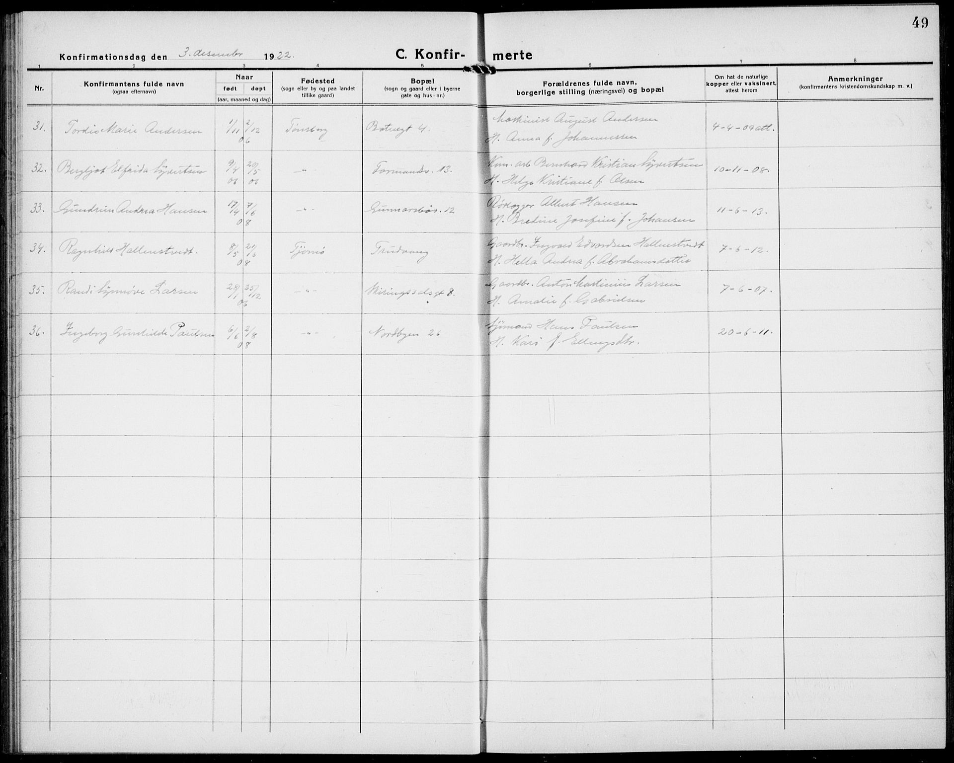 Tønsberg kirkebøker, AV/SAKO-A-330/G/Ga/L0013: Parish register (copy) no. 13, 1920-1929, p. 49