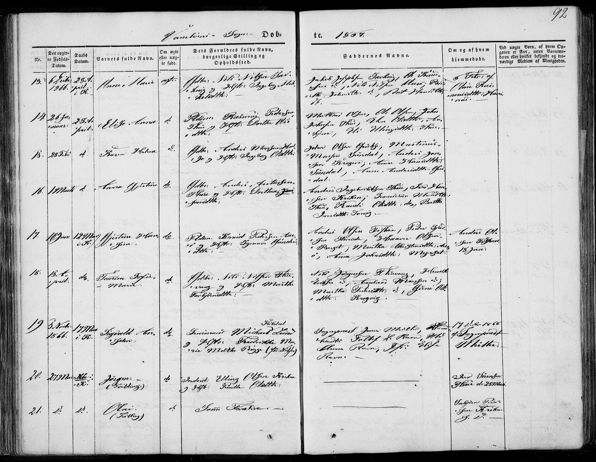 Ministerialprotokoller, klokkerbøker og fødselsregistre - Møre og Romsdal, SAT/A-1454/501/L0006: Parish register (official) no. 501A06, 1844-1868, p. 92