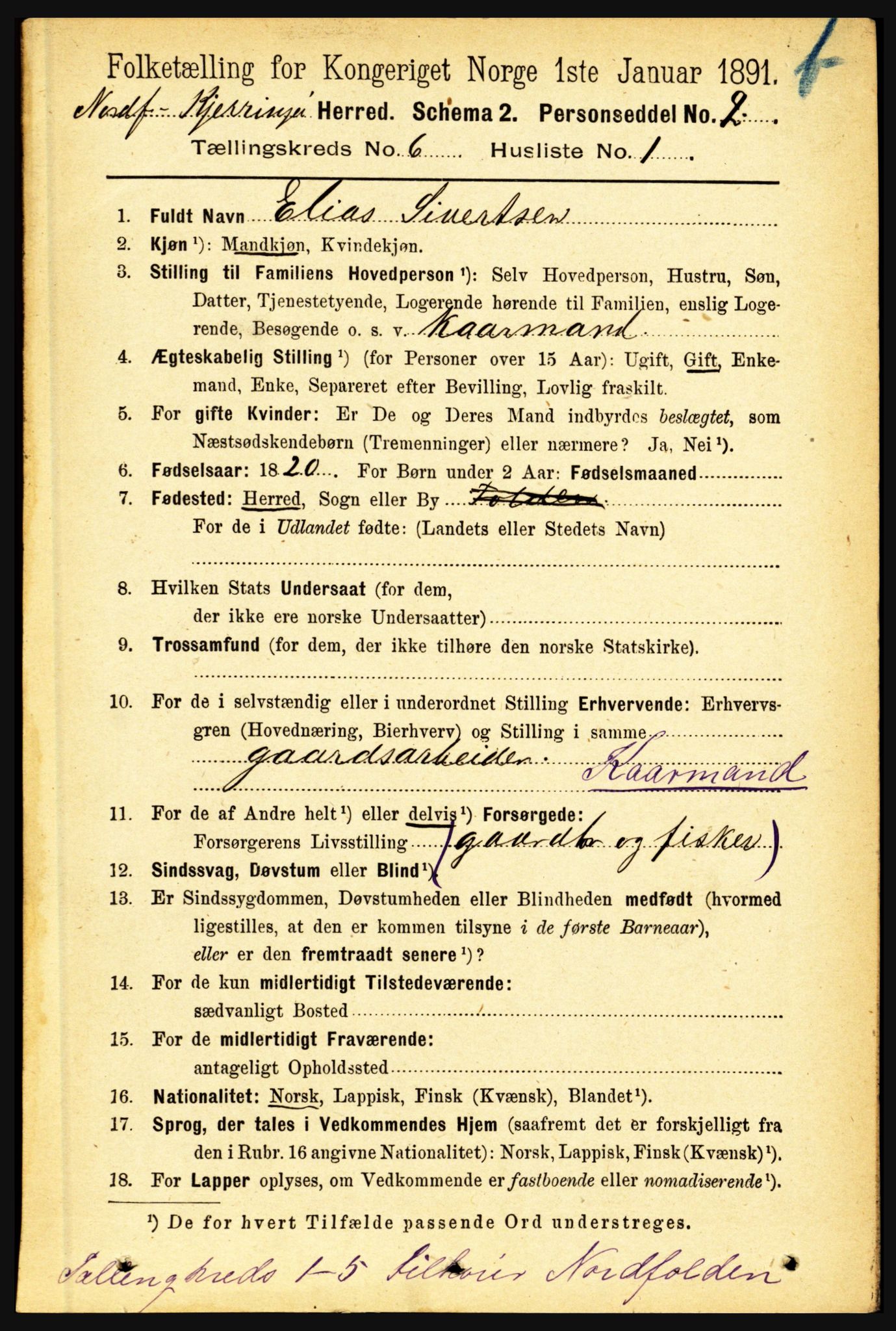 RA, 1891 census for 1846 Nordfold-Kjerringøy, 1891, p. 1410