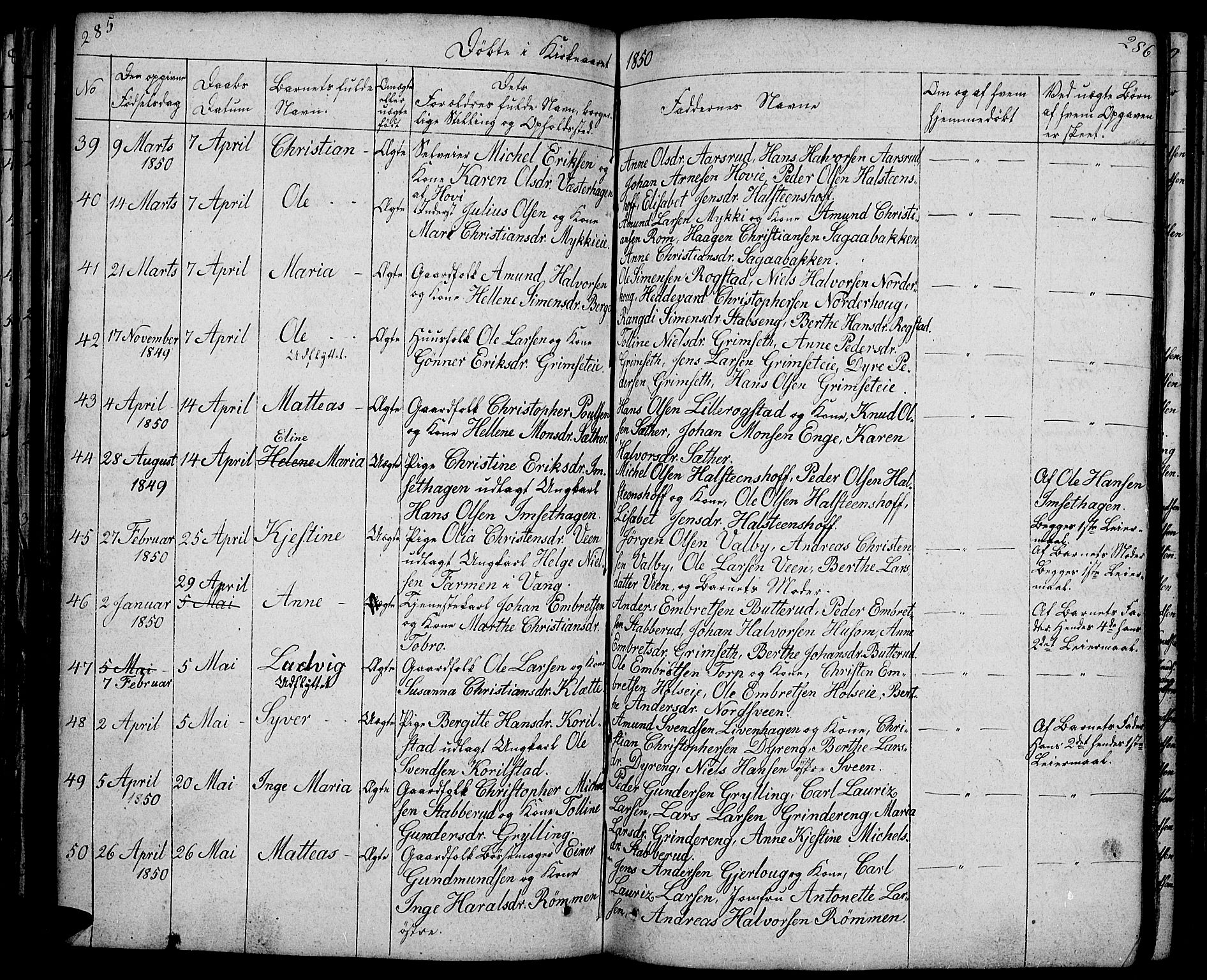 Løten prestekontor, AV/SAH-PREST-022/L/La/L0002: Parish register (copy) no. 2, 1832-1850, p. 285-286