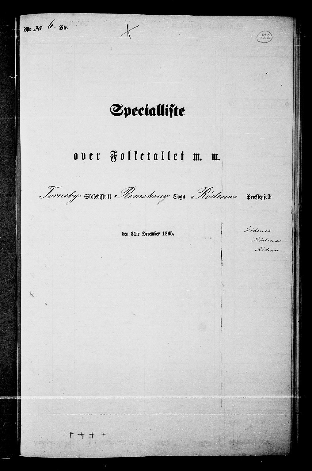RA, 1865 census for Rødenes, 1865, p. 106