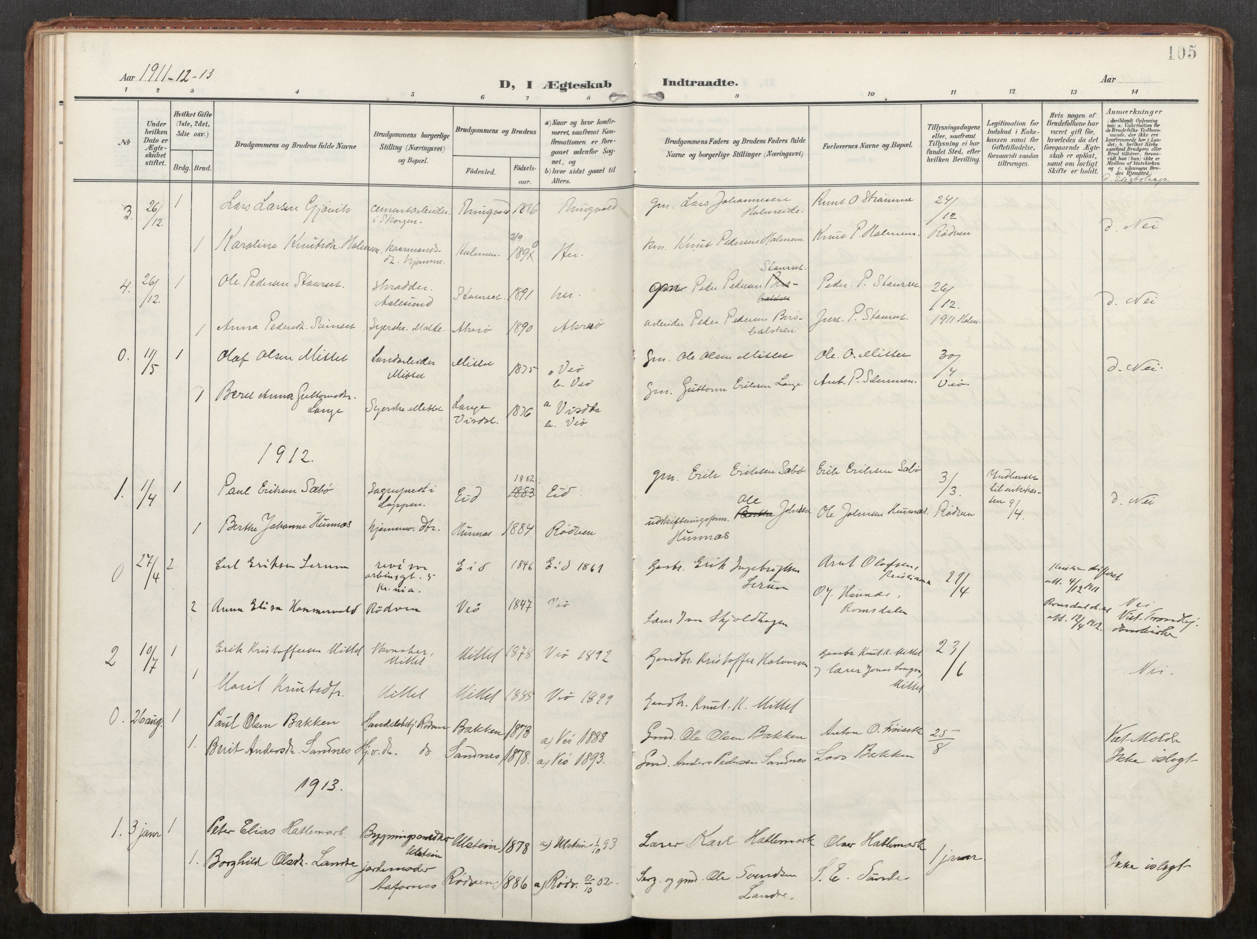 Ministerialprotokoller, klokkerbøker og fødselsregistre - Møre og Romsdal, AV/SAT-A-1454/549/L0618: Parish register (official) no. 549A01, 1906-1927, p. 105