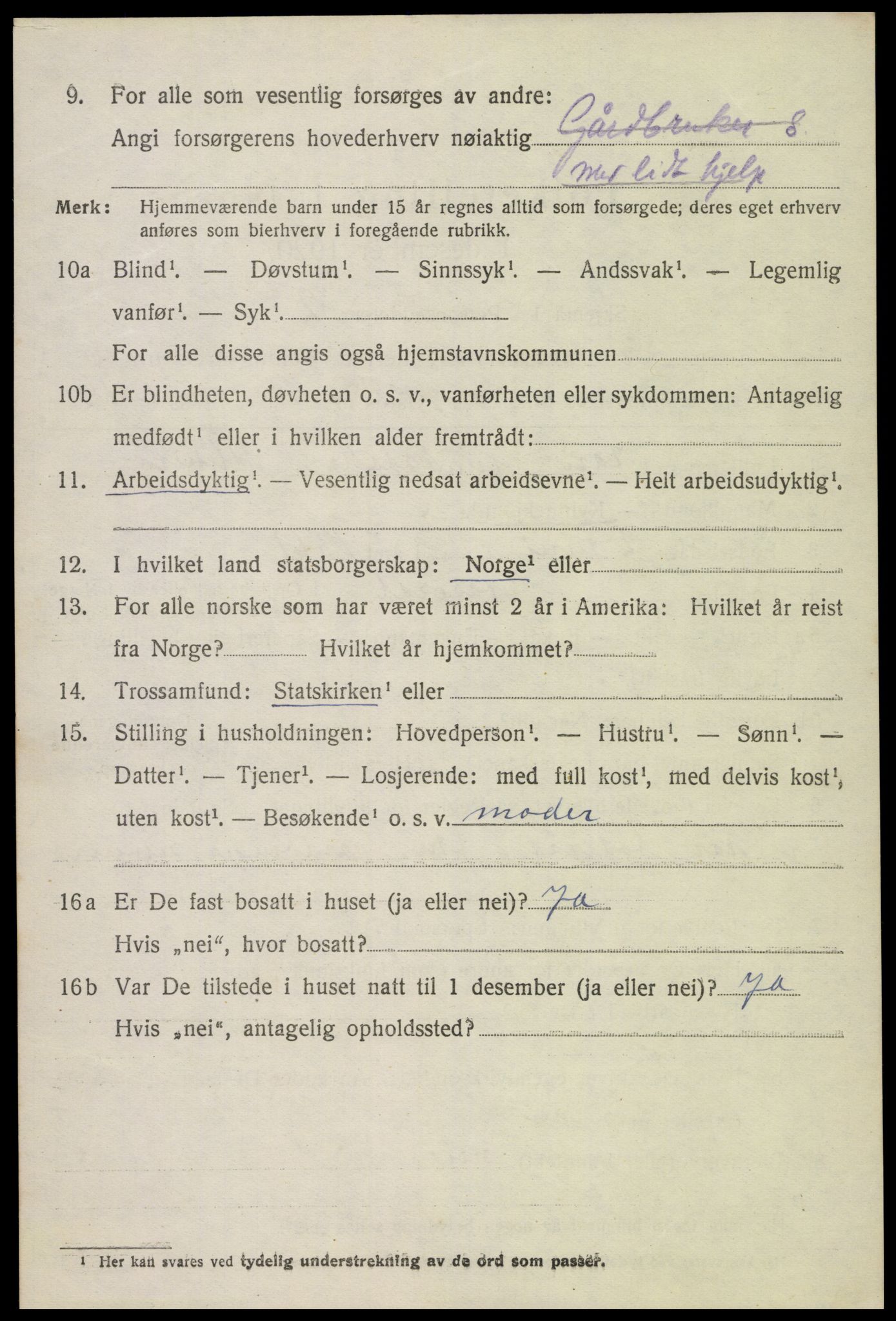 SAK, 1920 census for Hornnes, 1920, p. 1636