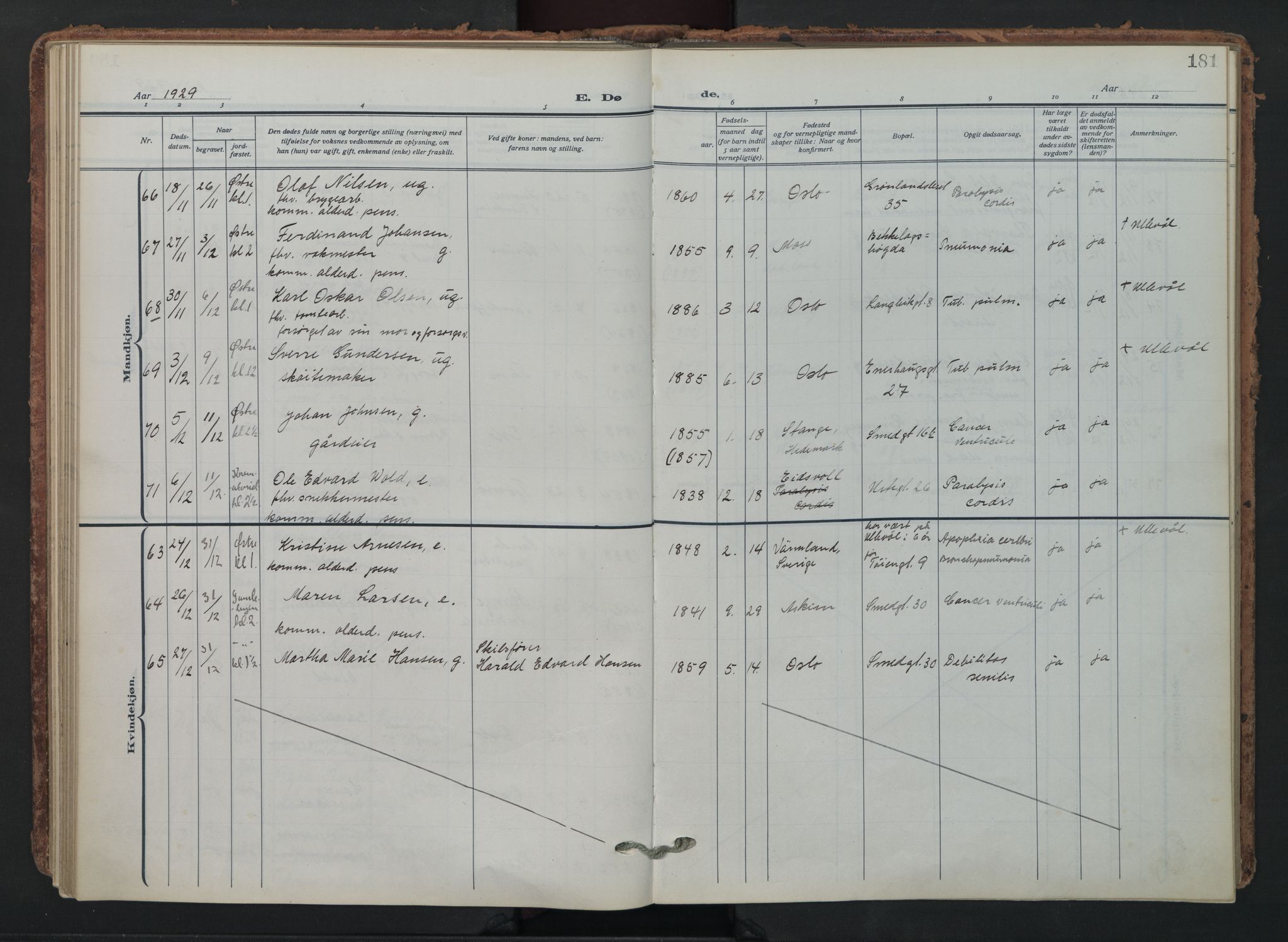 Grønland prestekontor Kirkebøker, AV/SAO-A-10848/F/Fa/L0019: Parish register (official) no. 19, 1918-1938, p. 181