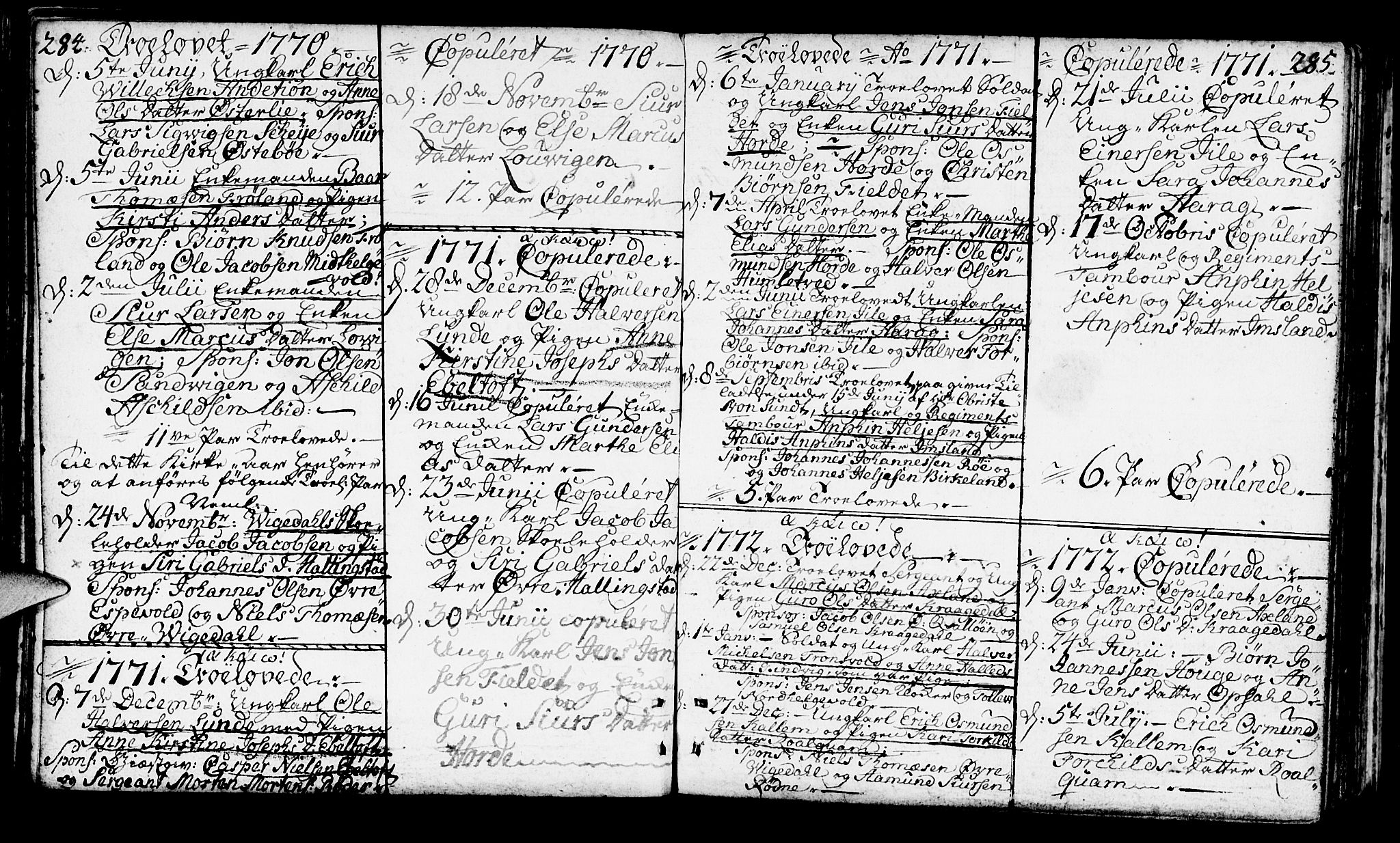 Vikedal sokneprestkontor, SAST/A-101840/01/IV: Parish register (official) no. A 1, 1737-1778, p. 284-285