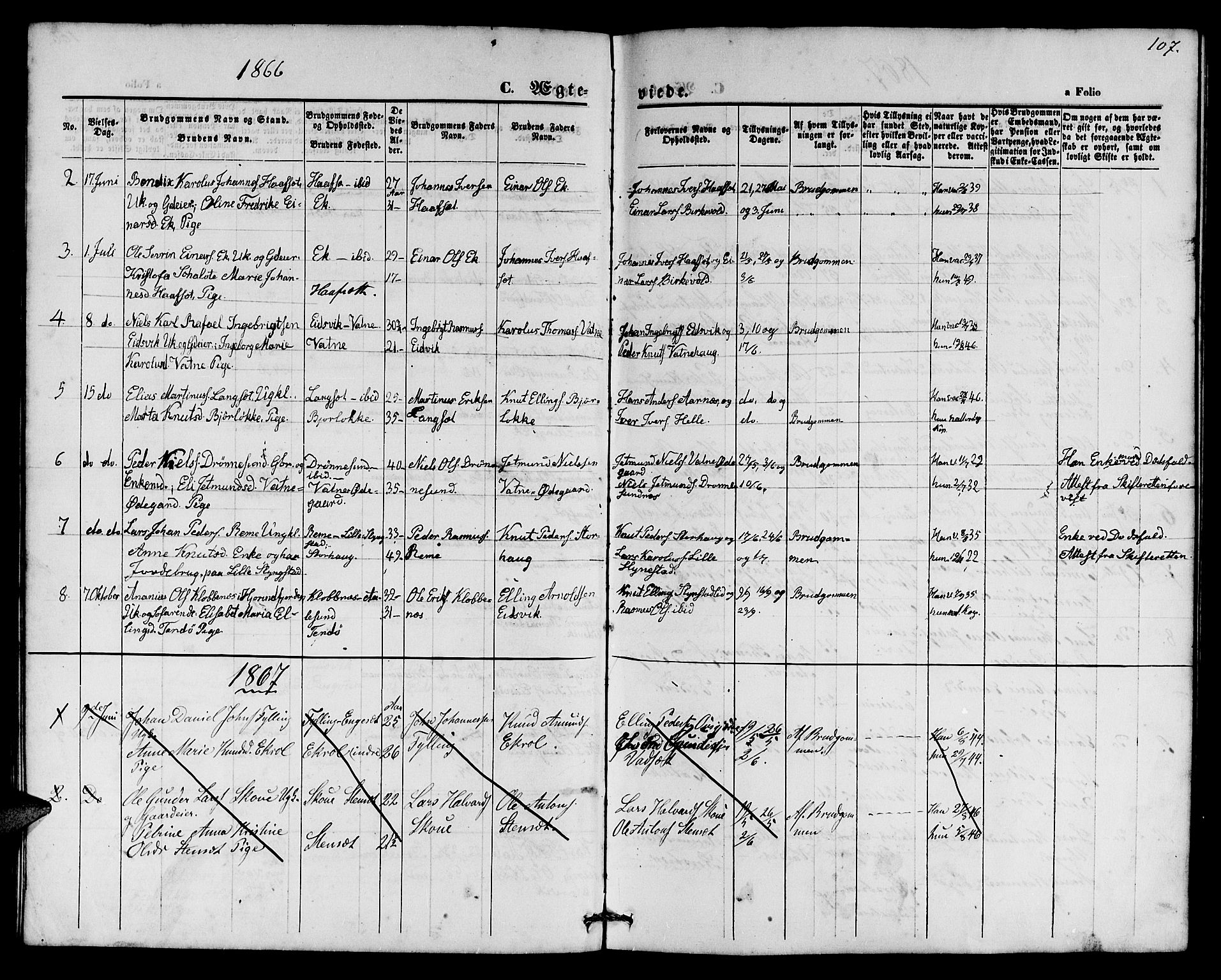 Ministerialprotokoller, klokkerbøker og fødselsregistre - Møre og Romsdal, AV/SAT-A-1454/525/L0375: Parish register (copy) no. 525C01, 1865-1879, p. 107