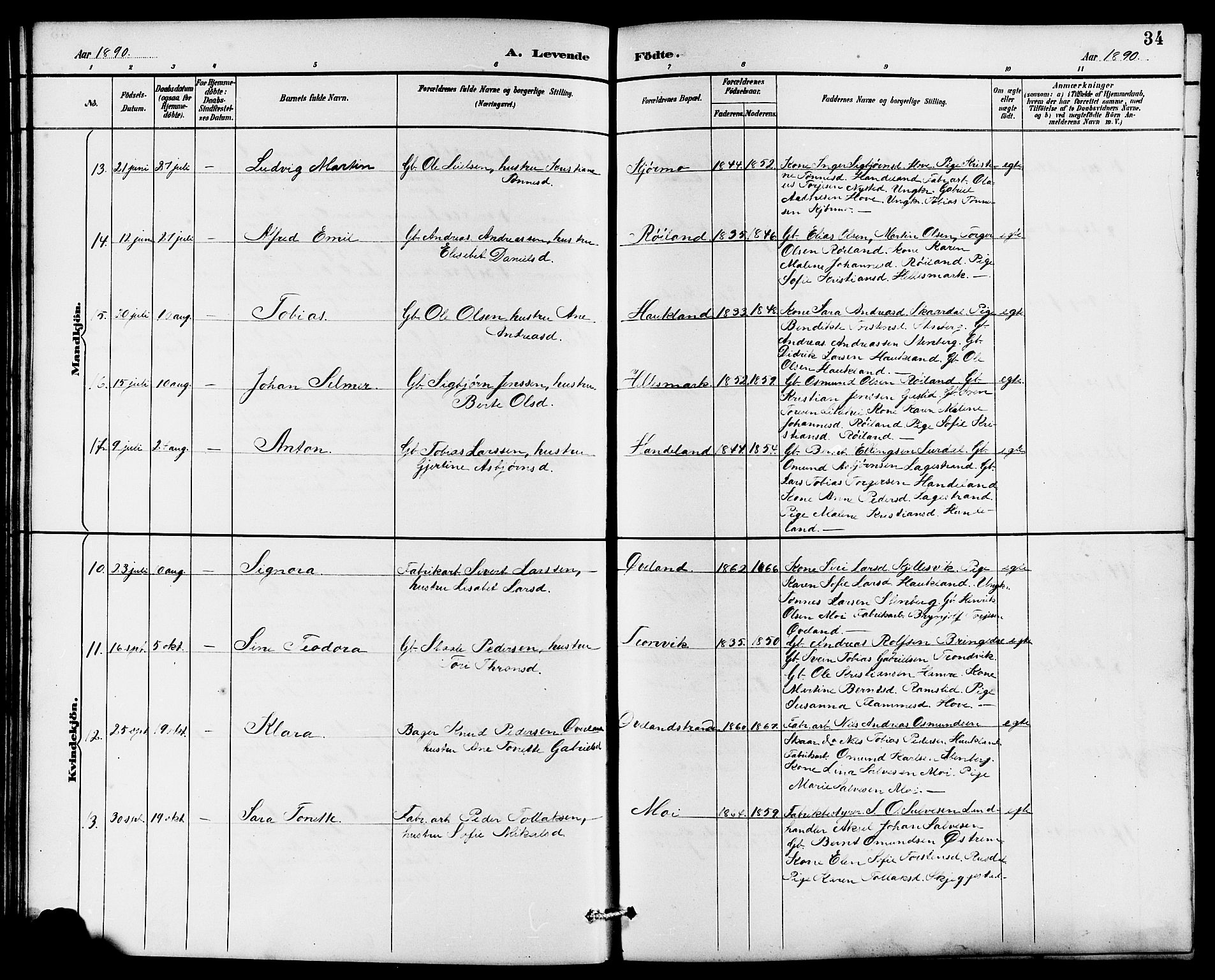 Lund sokneprestkontor, AV/SAST-A-101809/S07/L0006: Parish register (copy) no. B 6, 1885-1901, p. 34