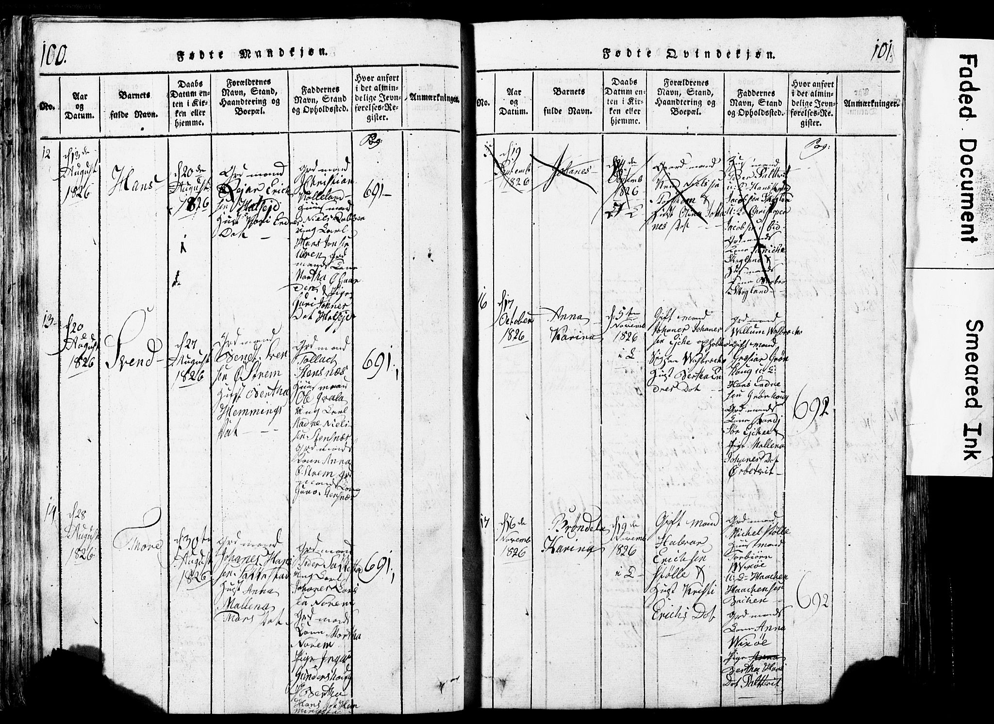 Torvastad sokneprestkontor, SAST/A -101857/H/Ha/Hab/L0002: Parish register (copy) no. B 2, 1817-1834, p. 100-101