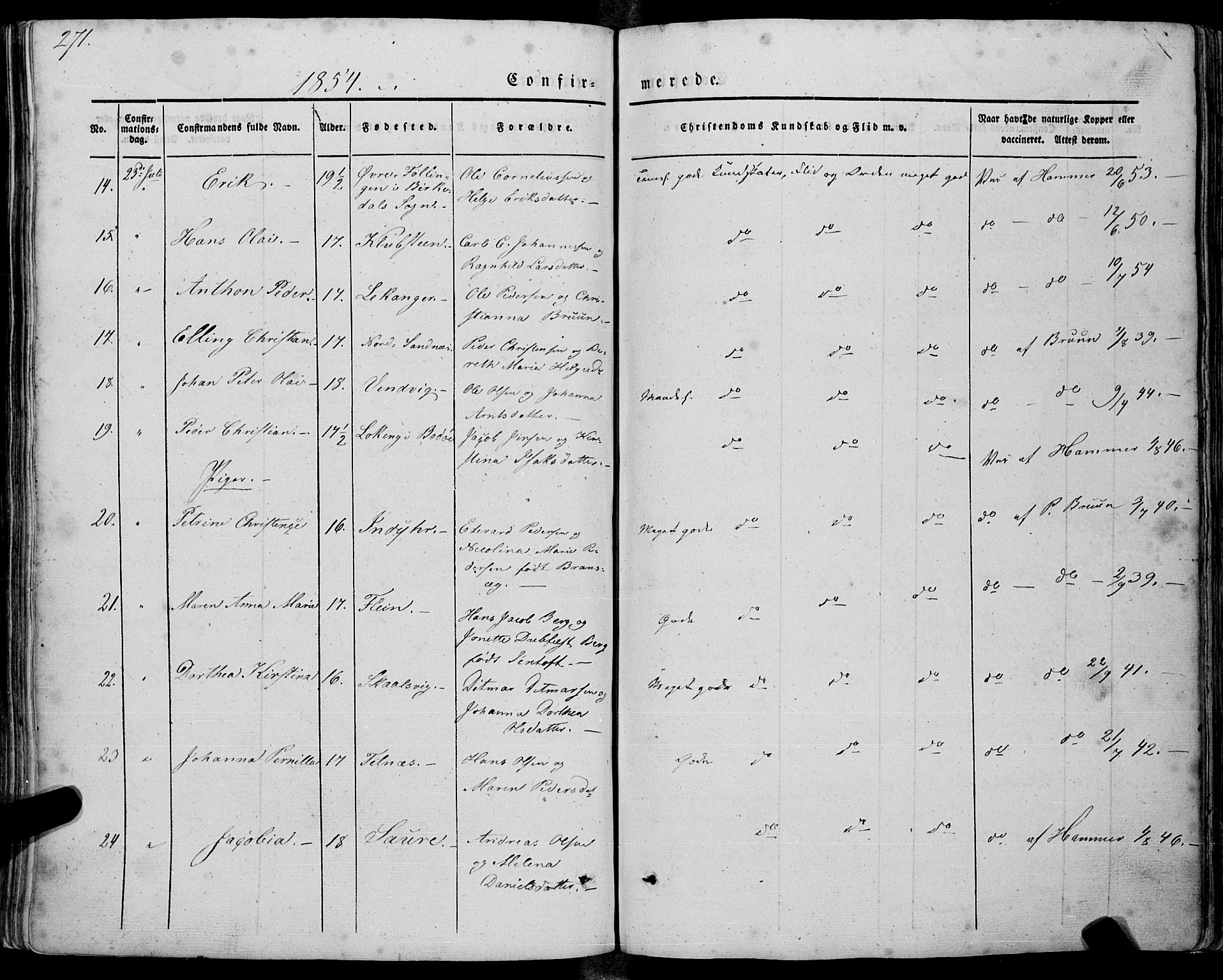 Ministerialprotokoller, klokkerbøker og fødselsregistre - Nordland, AV/SAT-A-1459/805/L0097: Parish register (official) no. 805A04, 1837-1861, p. 271