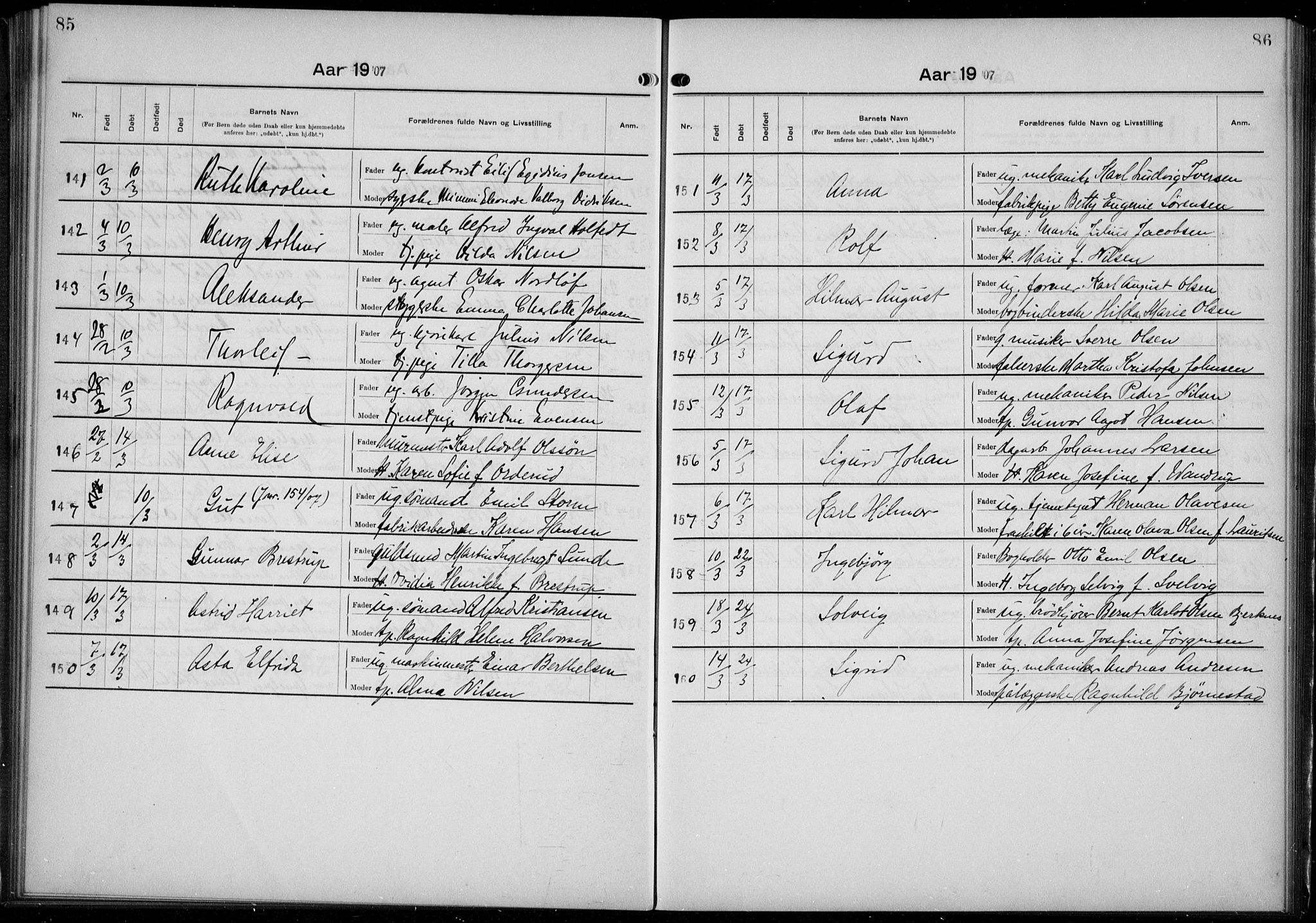 Rikshospitalet prestekontor Kirkebøker, AV/SAO-A-10309b/K/L0006/0002: Baptism register no. 6.2, 1906-1908, p. 85-86