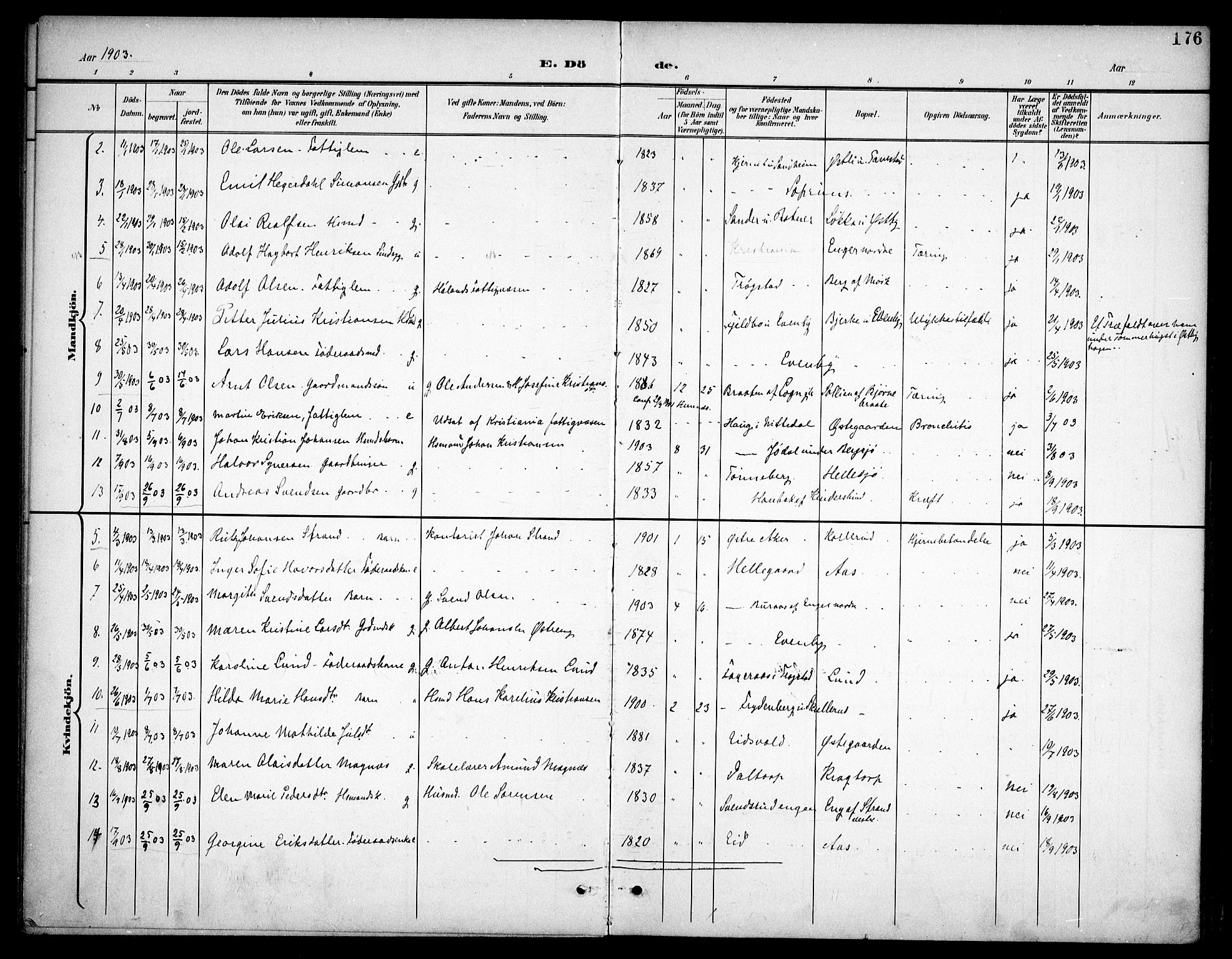 Høland prestekontor Kirkebøker, AV/SAO-A-10346a/F/Fb/L0003: Parish register (official) no. II 3, 1897-1912, p. 176