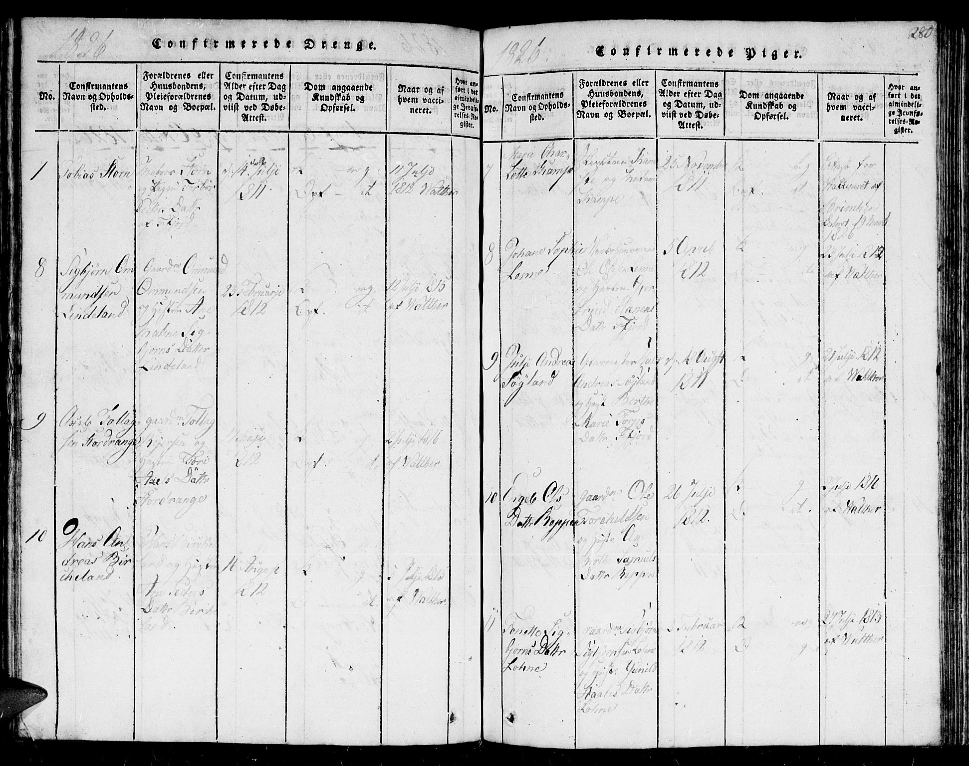 Flekkefjord sokneprestkontor, AV/SAK-1111-0012/F/Fb/Fbc/L0003: Parish register (copy) no. B 3, 1815-1826, p. 280