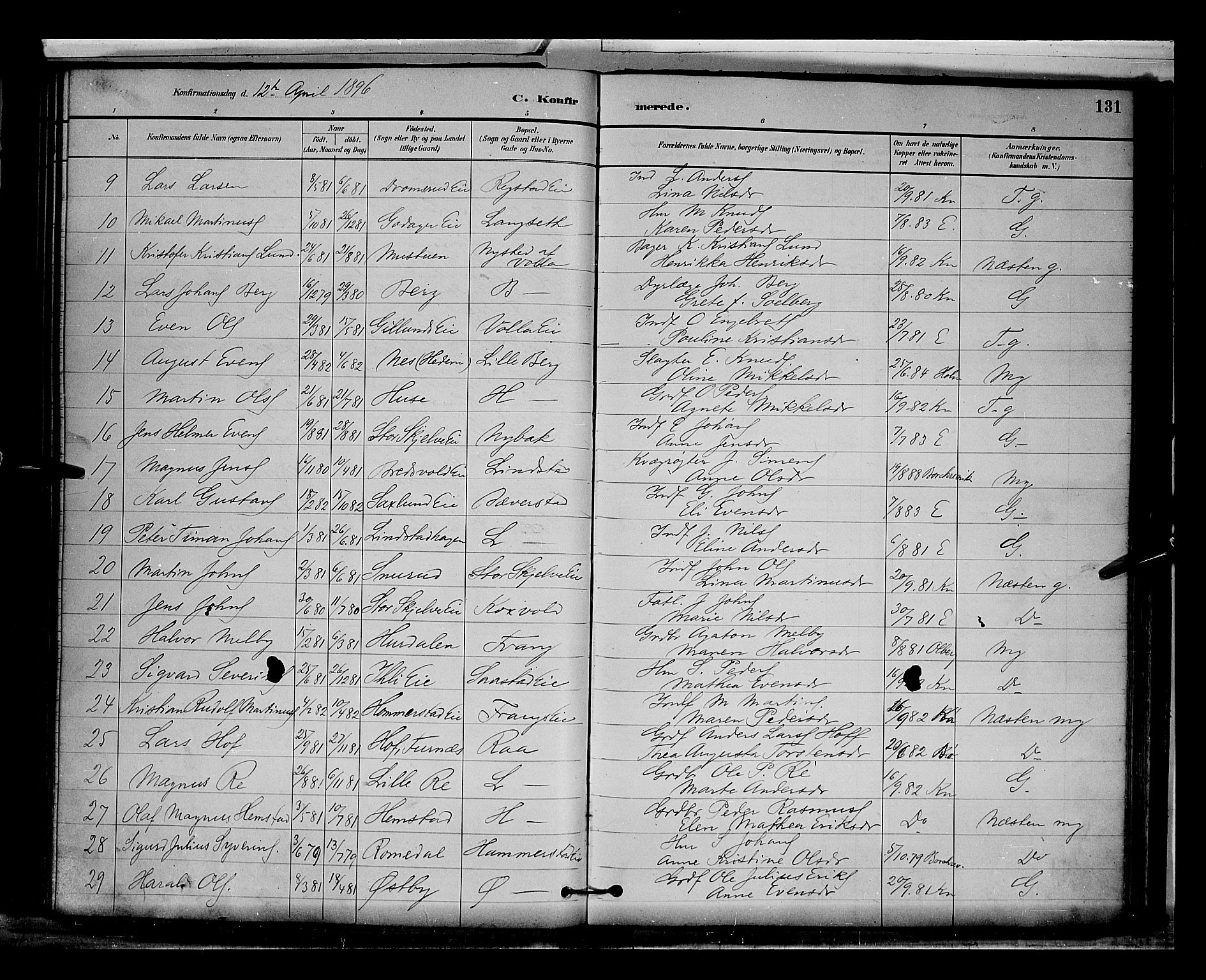 Stange prestekontor, AV/SAH-PREST-002/L/L0009: Parish register (copy) no. 9, 1883-1899, p. 131