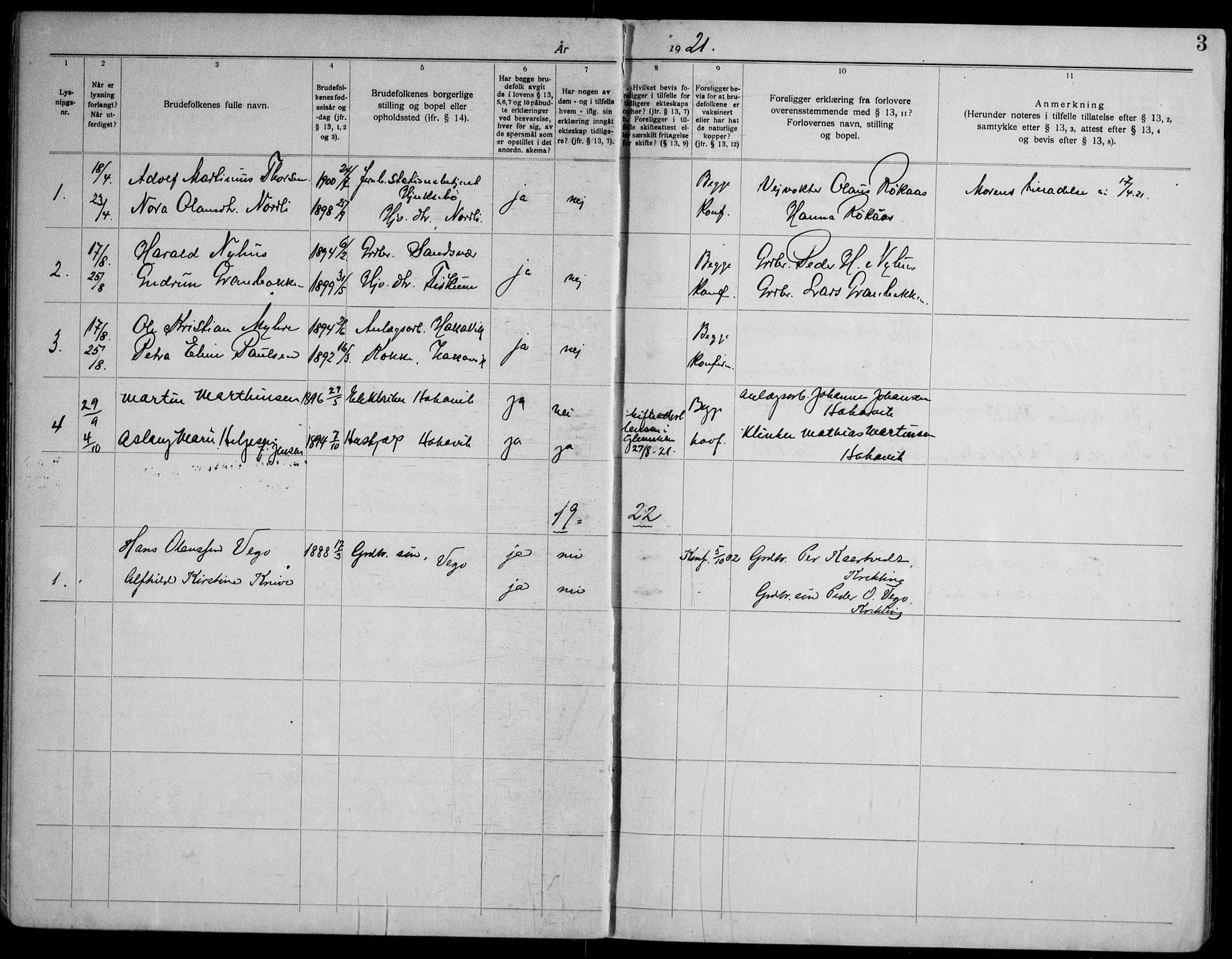 Fiskum kirkebøker, AV/SAKO-A-15/H/Ha/L0001: Banns register no. 1, 1919-1969, p. 3