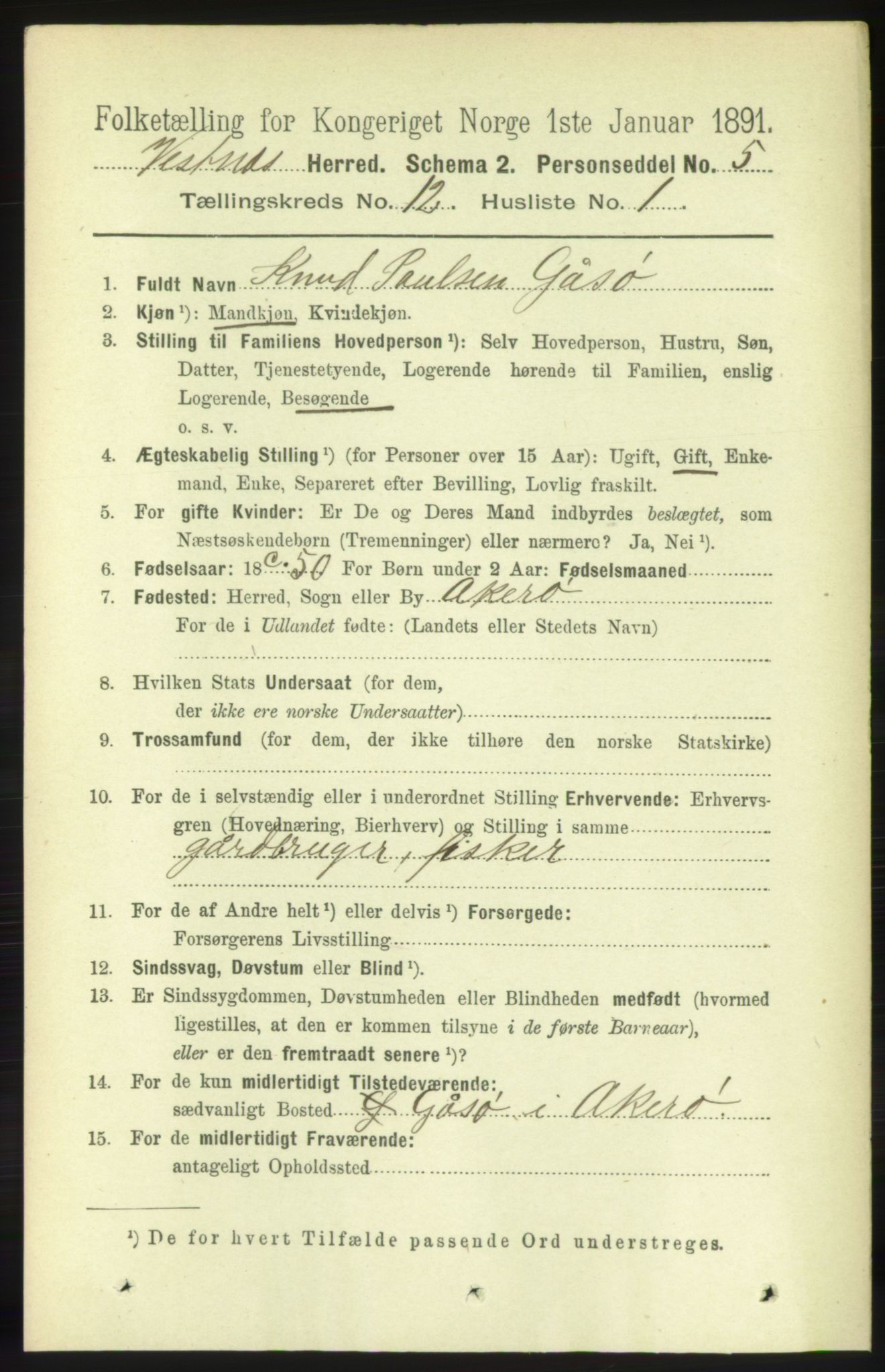 RA, 1891 census for 1535 Vestnes, 1891, p. 4420