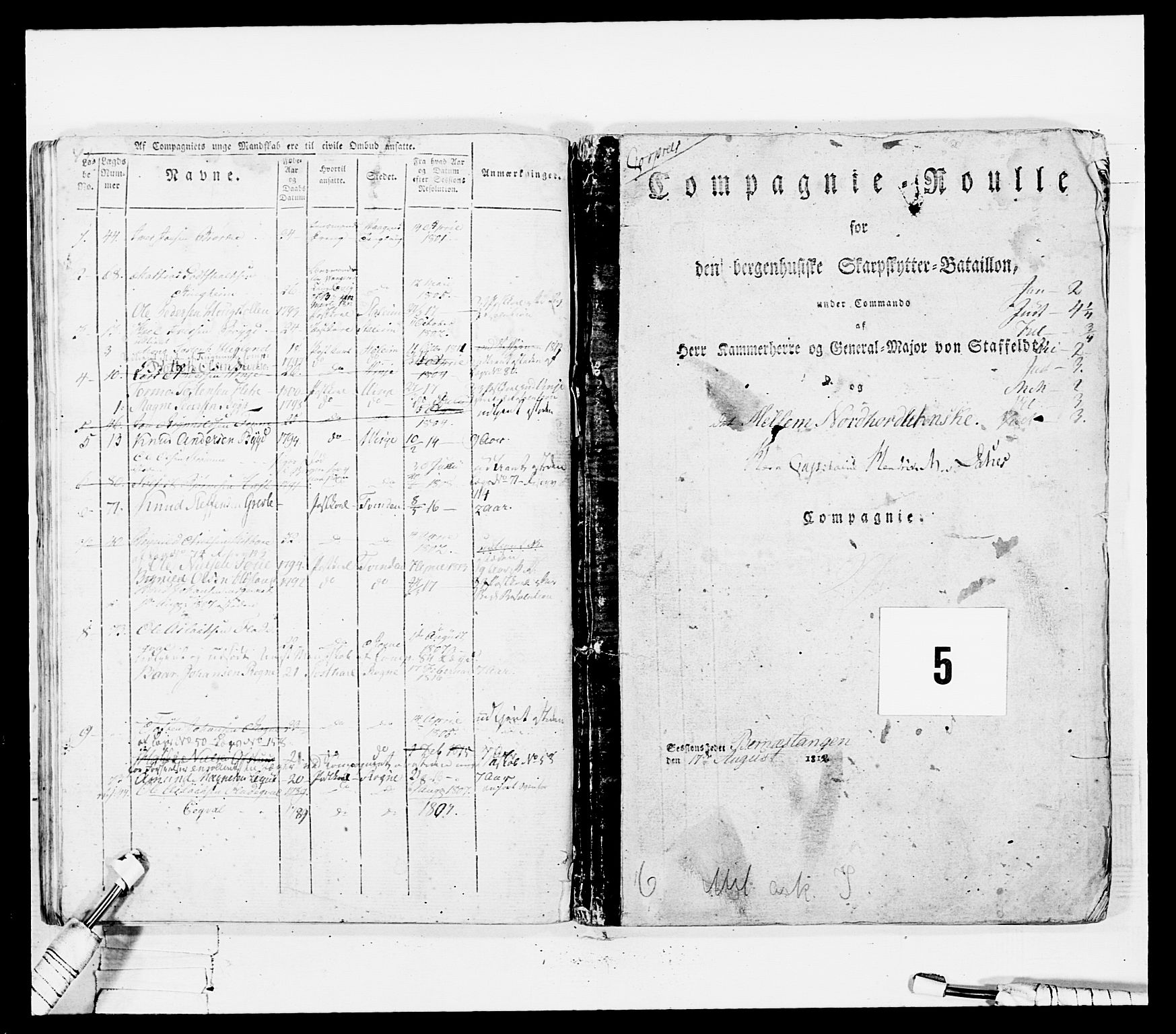 Generalitets- og kommissariatskollegiet, Det kongelige norske kommissariatskollegium, AV/RA-EA-5420/E/Eh/L0100: Bergenhusiske skarpskytterbataljon, 1812, p. 236