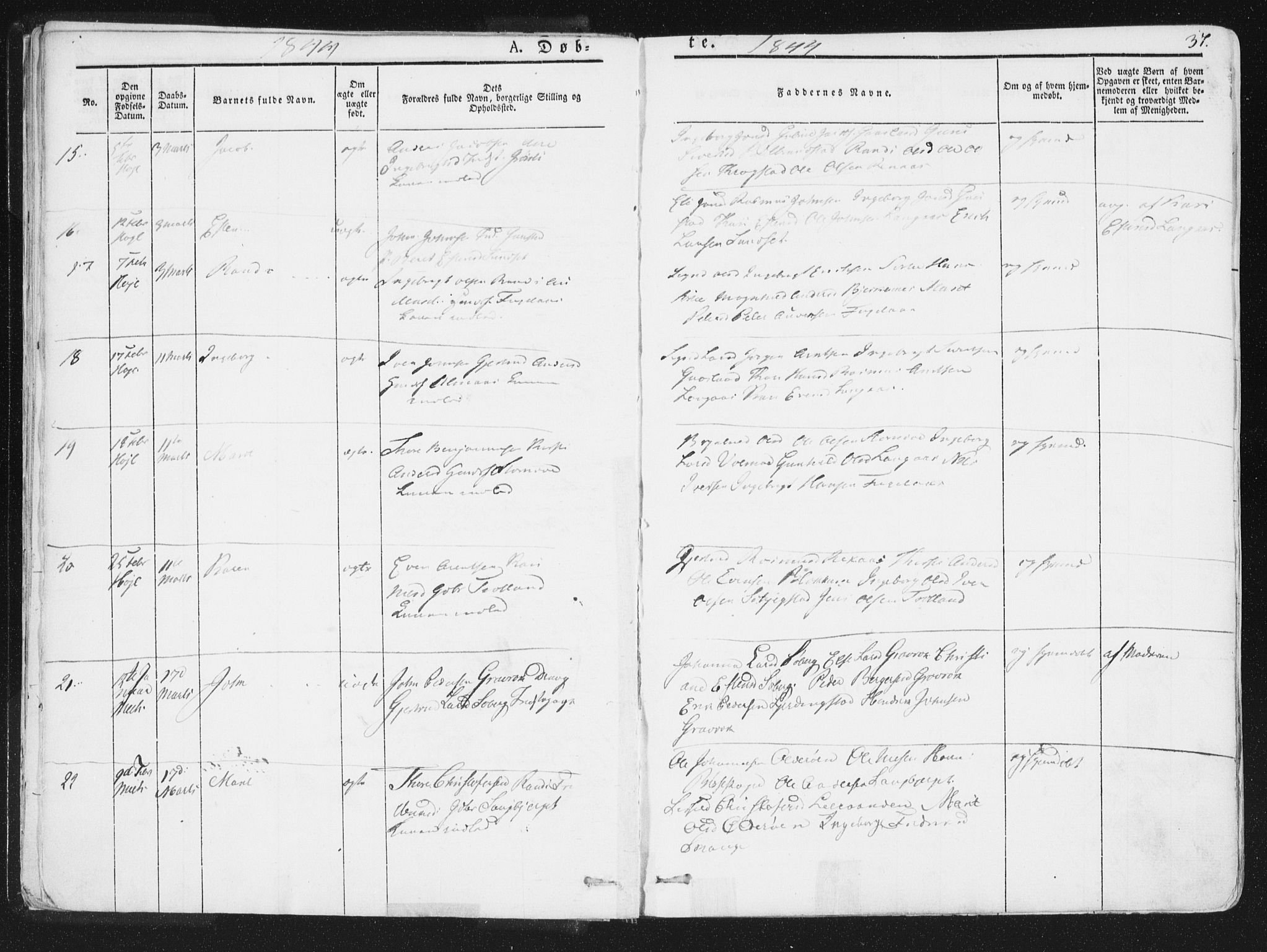 Ministerialprotokoller, klokkerbøker og fødselsregistre - Sør-Trøndelag, AV/SAT-A-1456/691/L1074: Parish register (official) no. 691A06, 1842-1852, p. 37