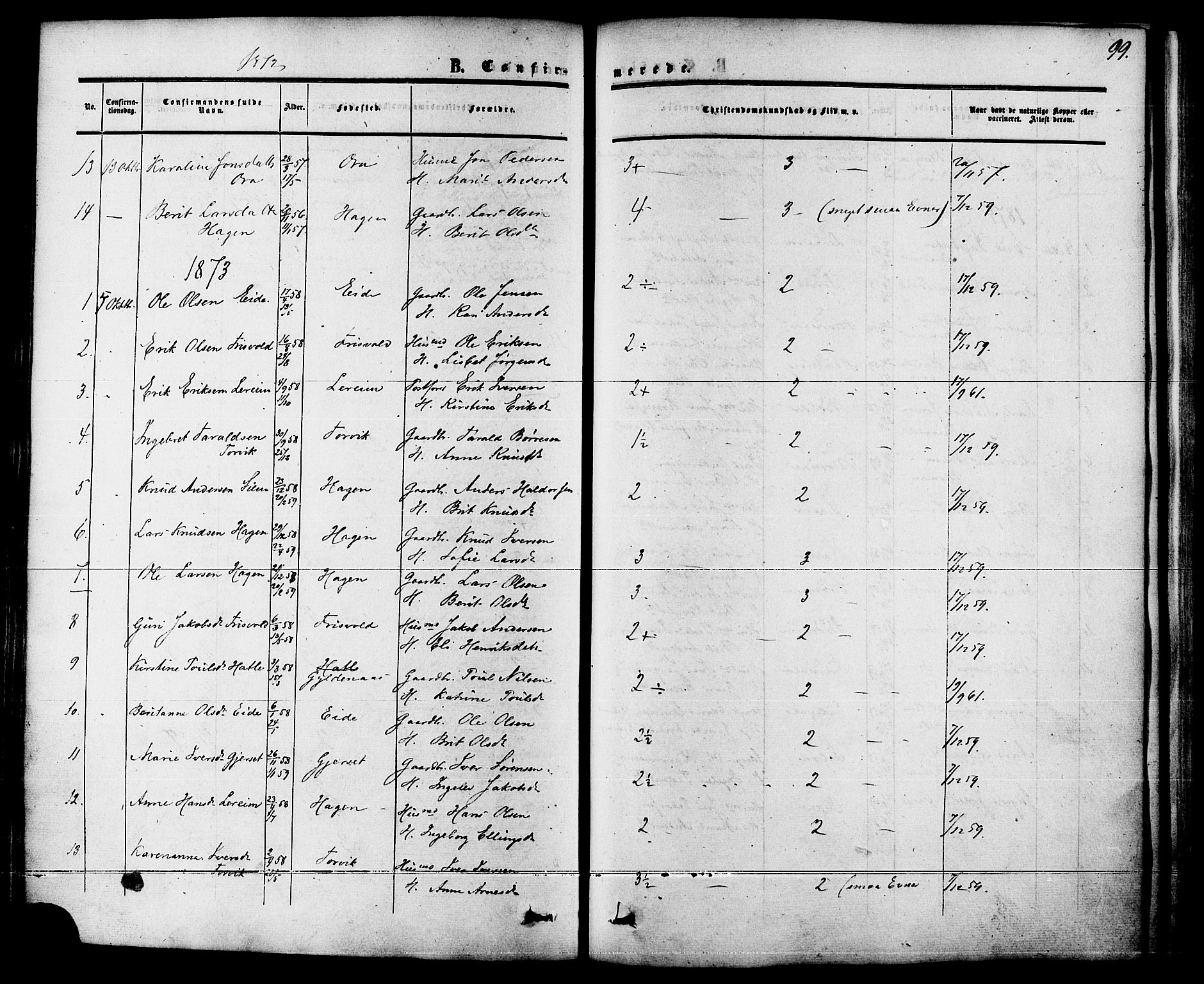 Ministerialprotokoller, klokkerbøker og fødselsregistre - Møre og Romsdal, AV/SAT-A-1454/542/L0552: Parish register (official) no. 542A02, 1854-1884, p. 99