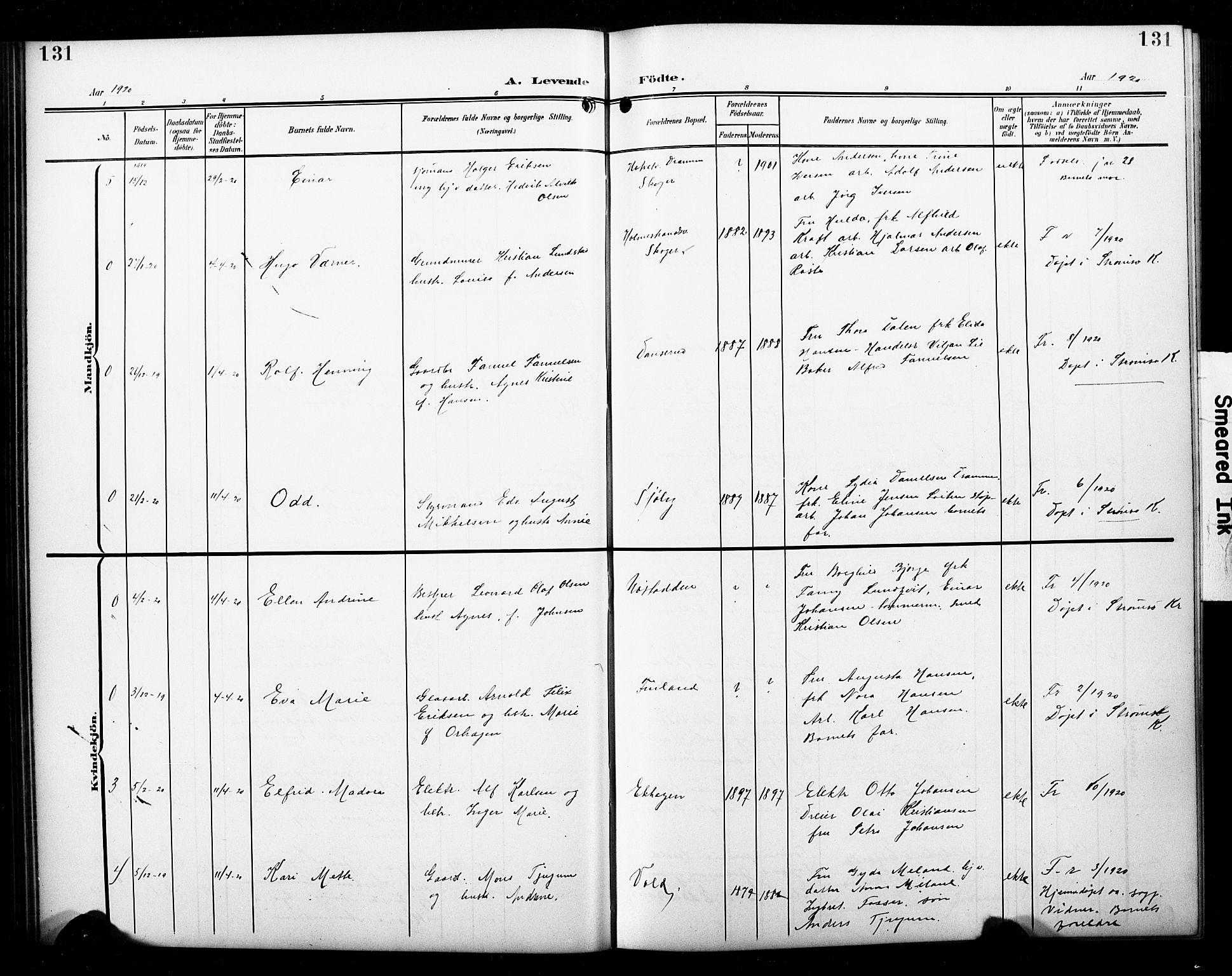 Skoger kirkebøker, SAKO/A-59/G/Ga/L0003: Parish register (copy) no. I 3, 1900-1927, p. 131