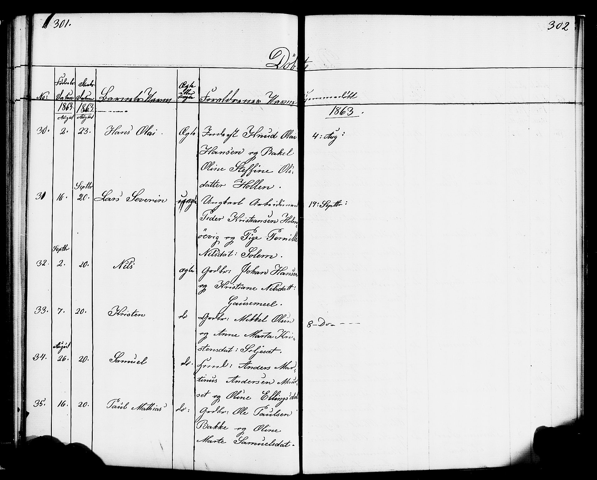 Hornindal sokneprestembete, AV/SAB-A-82401/H/Haa/Haaa/L0001: Parish register (official) no. A 1, 1837-1866, p. 302-303