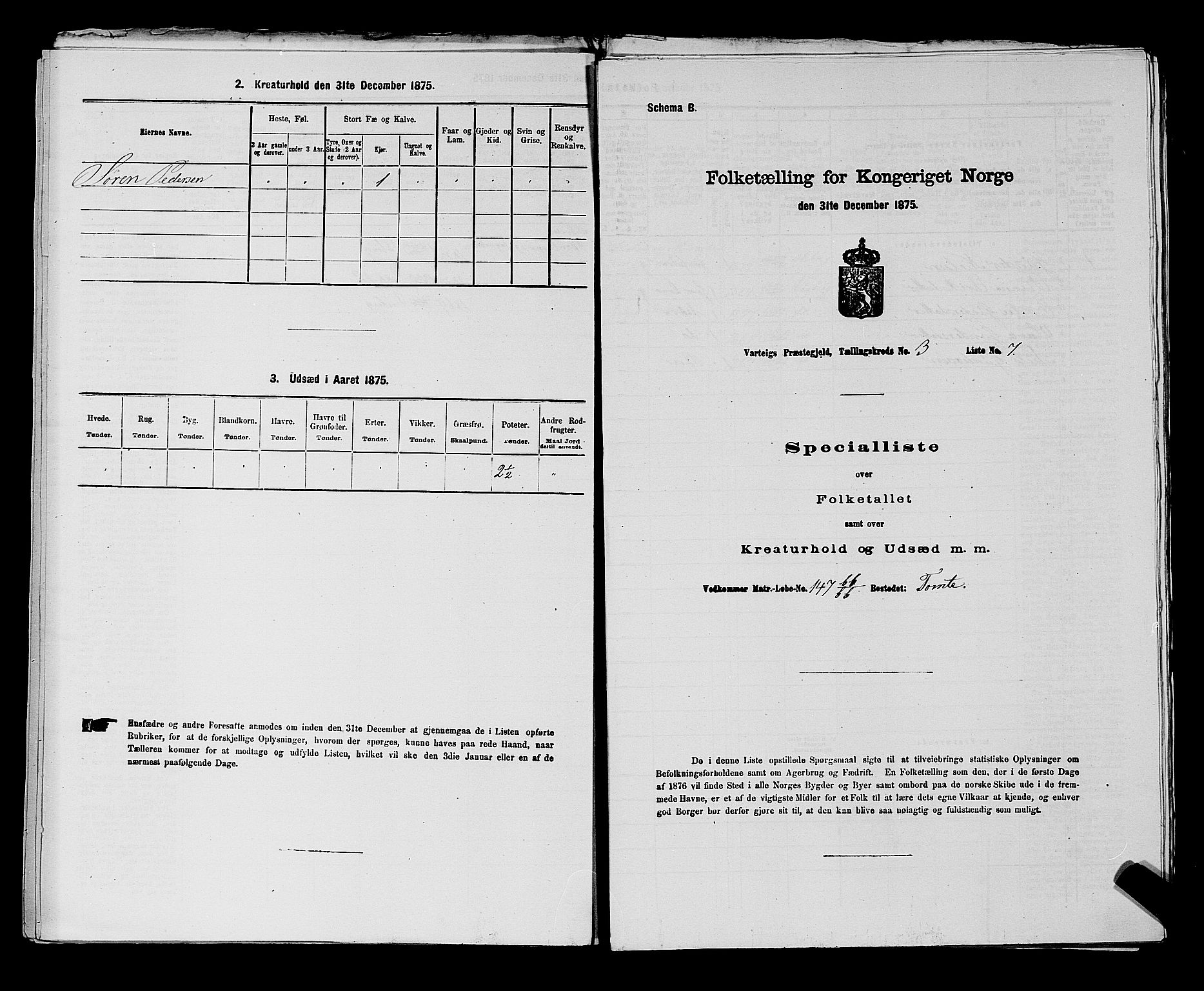 RA, 1875 census for 0114P Varteig, 1875, p. 297