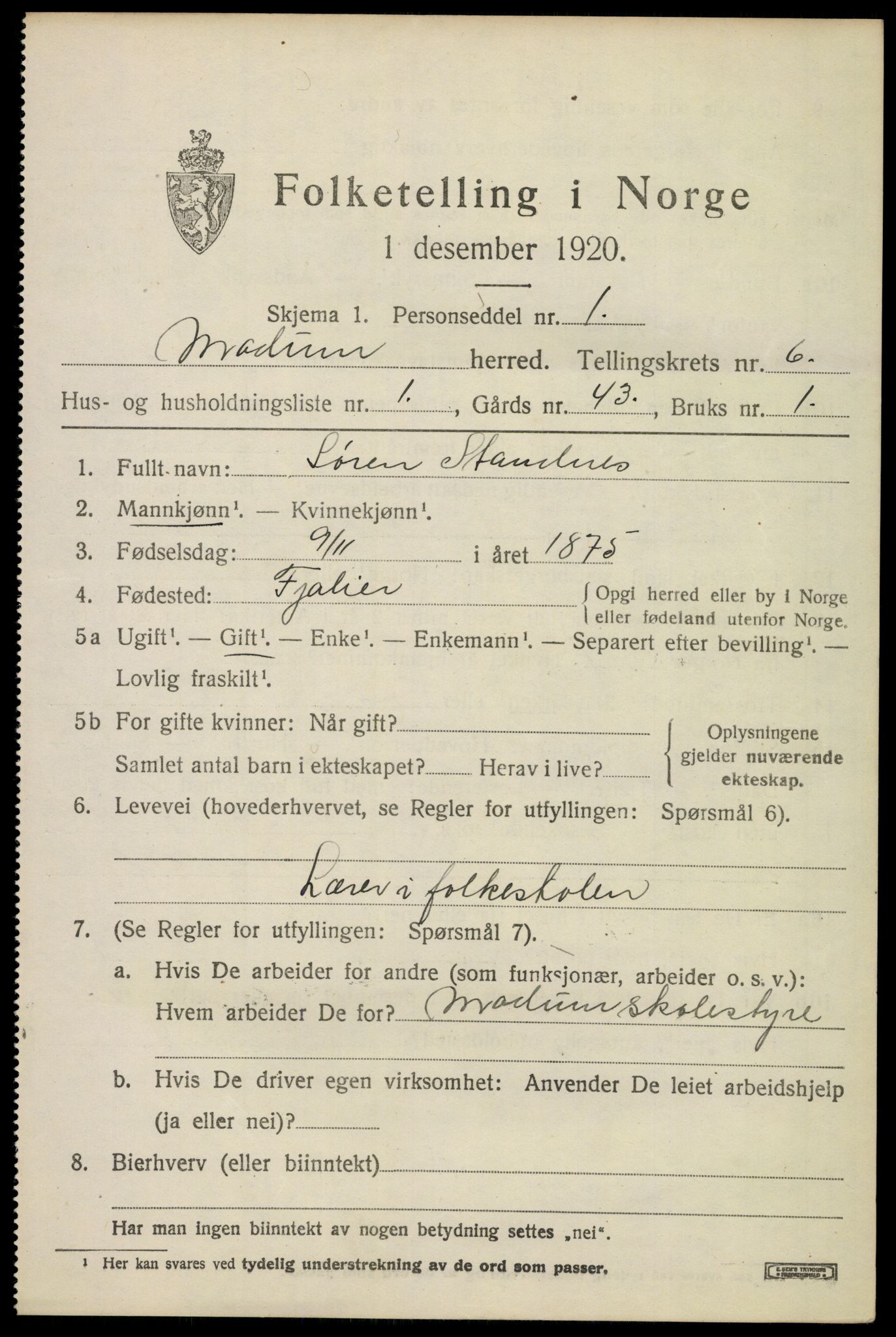 SAKO, 1920 census for Modum, 1920, p. 8351