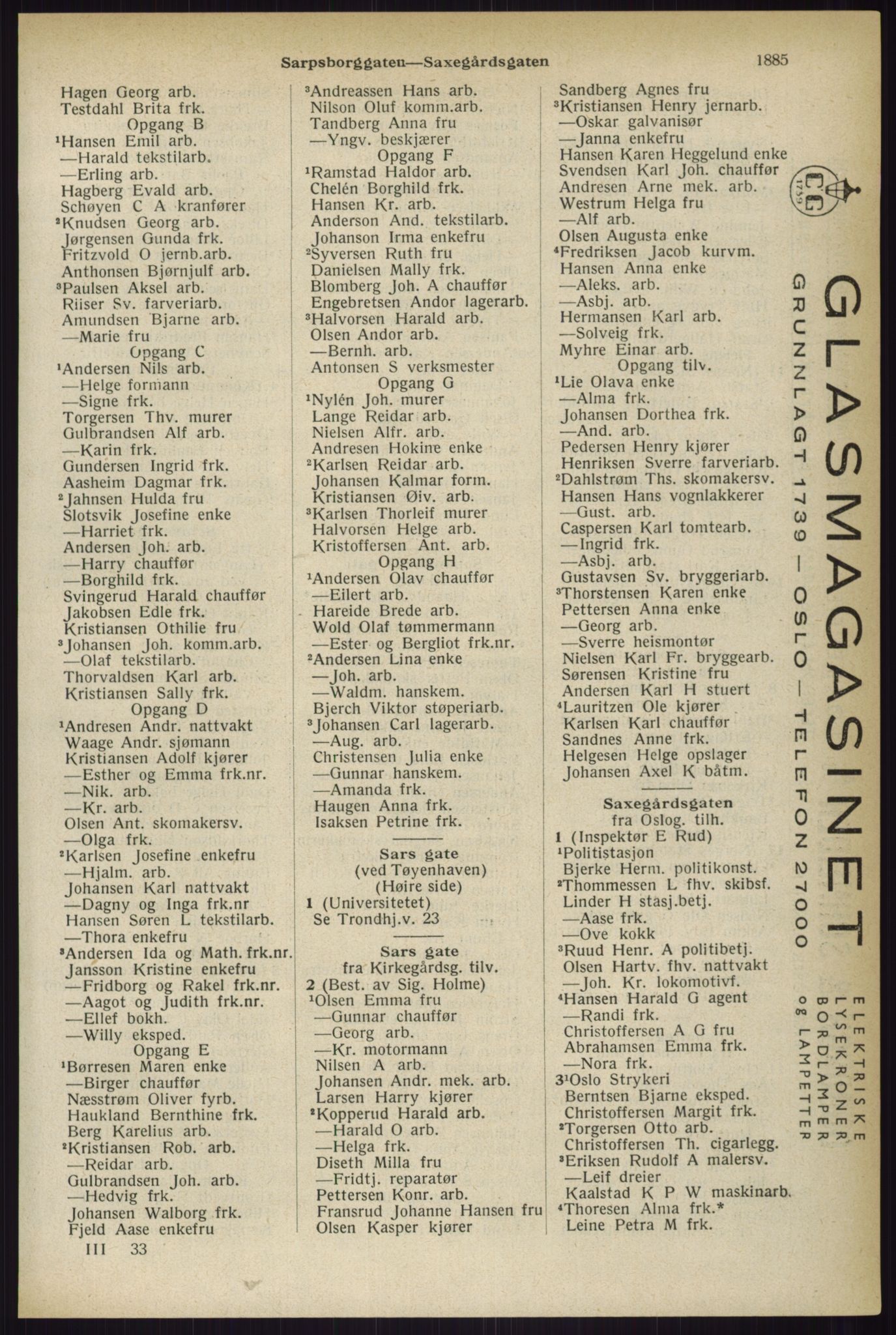 Kristiania/Oslo adressebok, PUBL/-, 1933, p. 1885