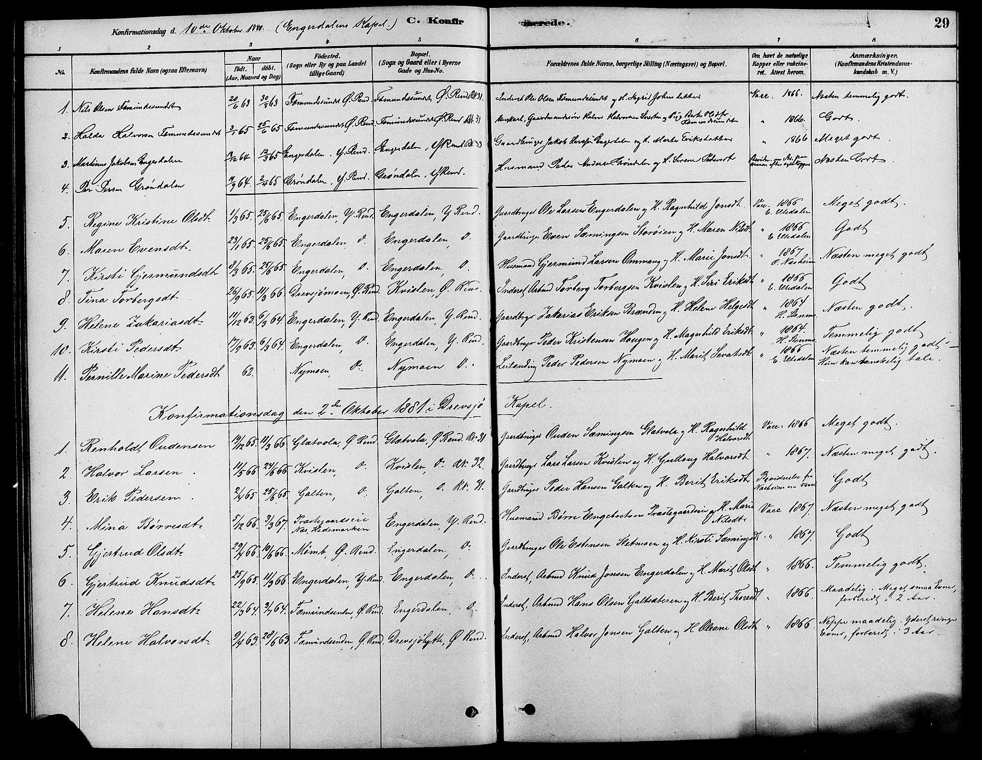 Rendalen prestekontor, SAH/PREST-054/H/Ha/Haa/L0007: Parish register (official) no. 7, 1878-1898, p. 29