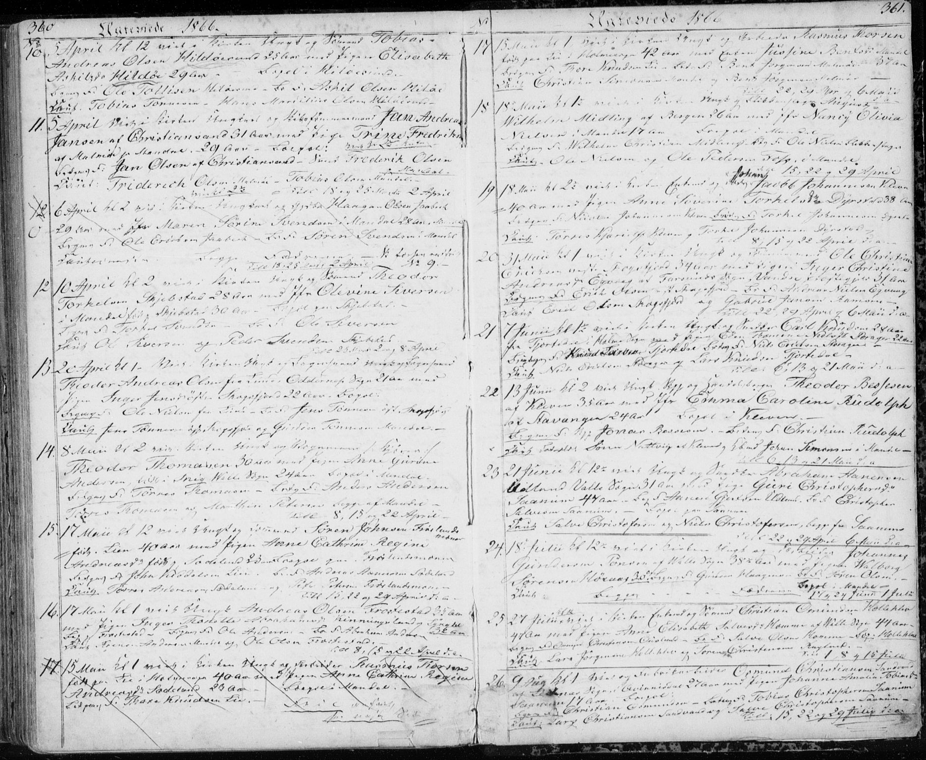 Mandal sokneprestkontor, AV/SAK-1111-0030/F/Fb/Fba/L0008: Parish register (copy) no. B 2, 1854-1868, p. 360-361