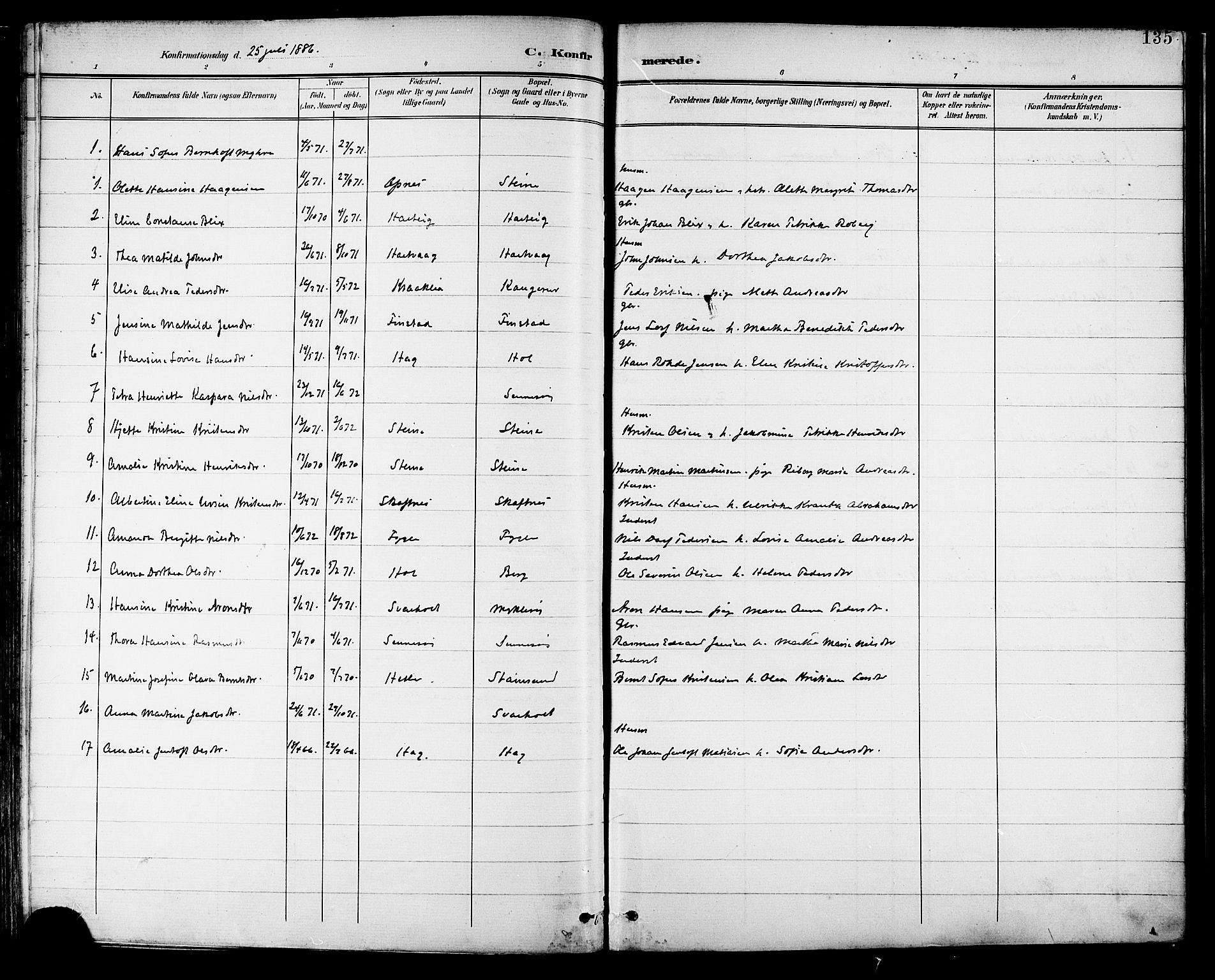 Ministerialprotokoller, klokkerbøker og fødselsregistre - Nordland, AV/SAT-A-1459/882/L1179: Parish register (official) no. 882A01, 1886-1898, p. 135