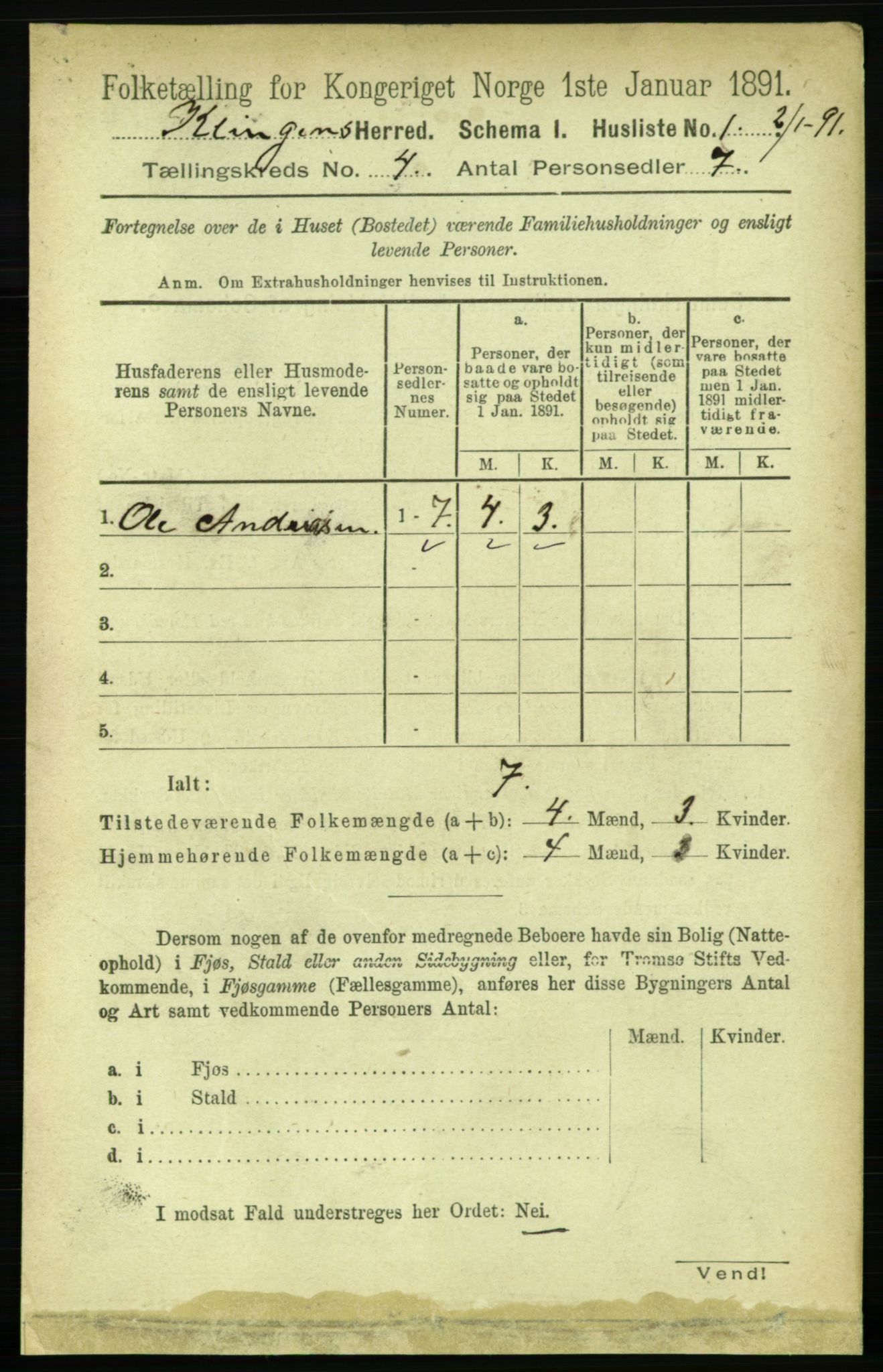 RA, 1891 census for 1746 Klinga, 1891, p. 1103