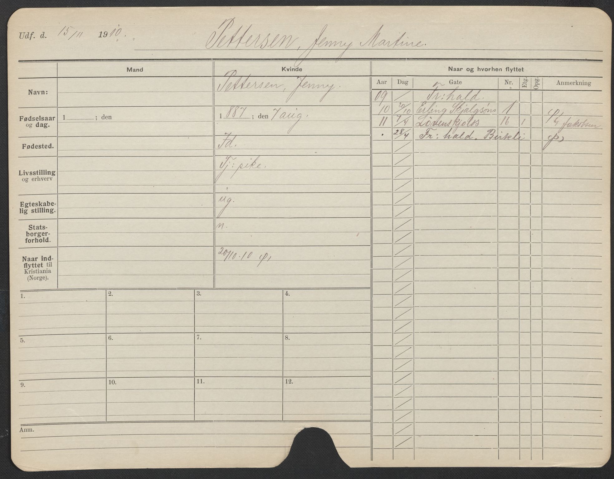 Oslo folkeregister, Registerkort, AV/SAO-A-11715/F/Fa/Fac/L0022: Kvinner, 1906-1914, p. 977a