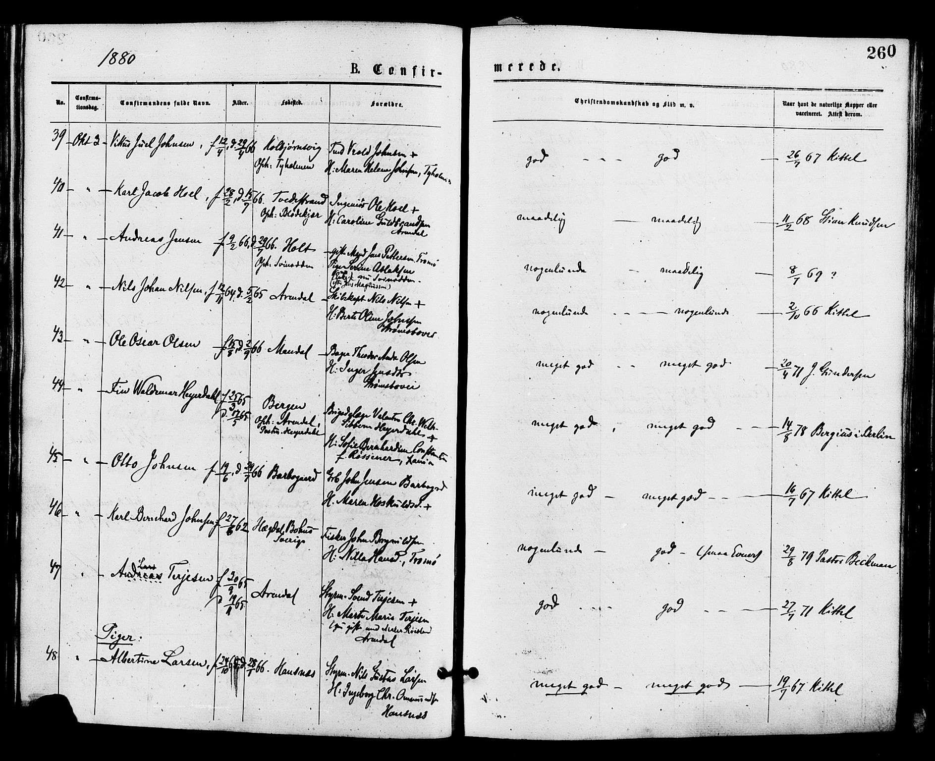 Barbu sokneprestkontor, AV/SAK-1111-0003/F/Fa/L0001: Parish register (official) no. A 1 /1, 1878-1883, p. 260