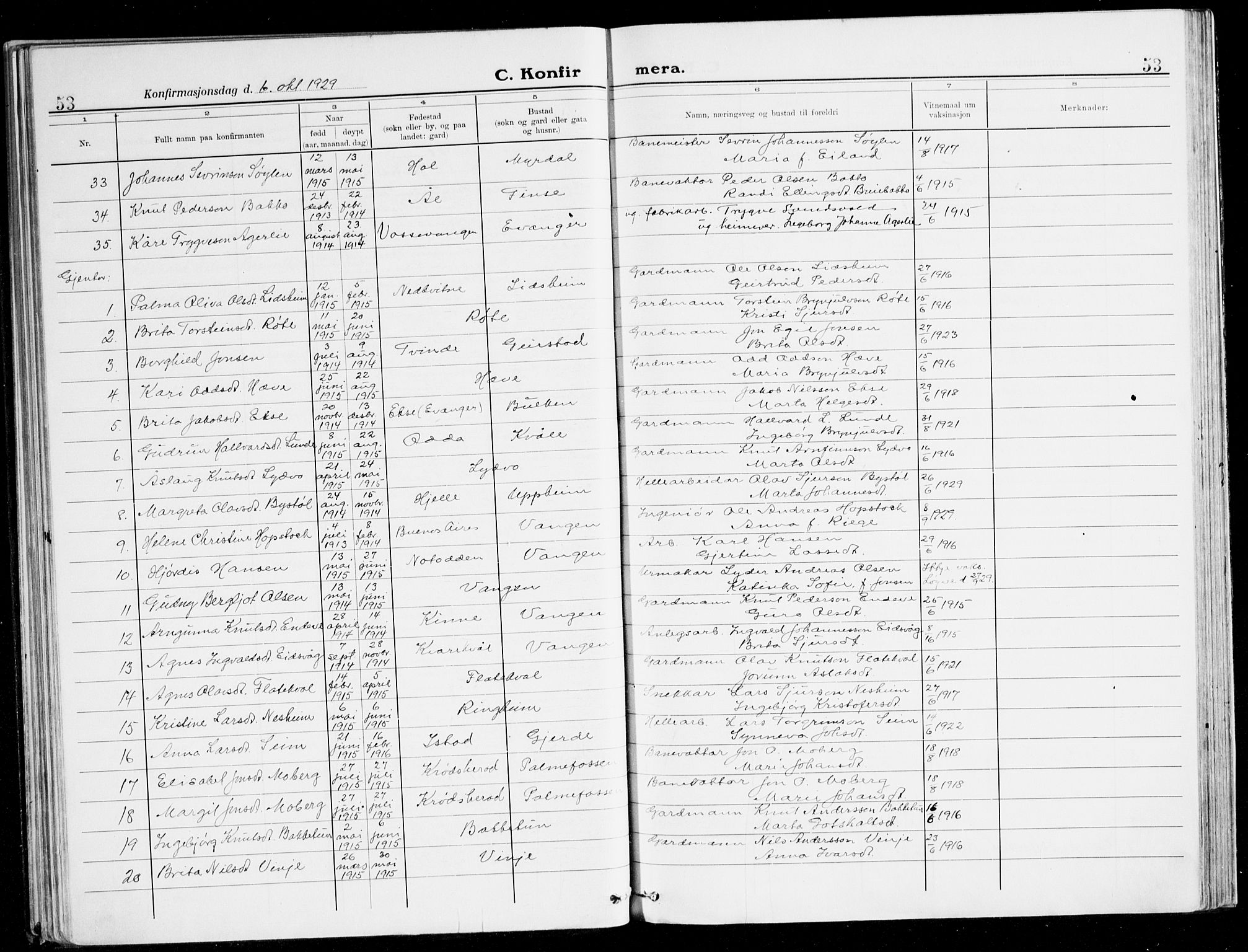 Voss sokneprestembete, SAB/A-79001/H/Haa: Parish register (official) no. B 3, 1922-1942, p. 53