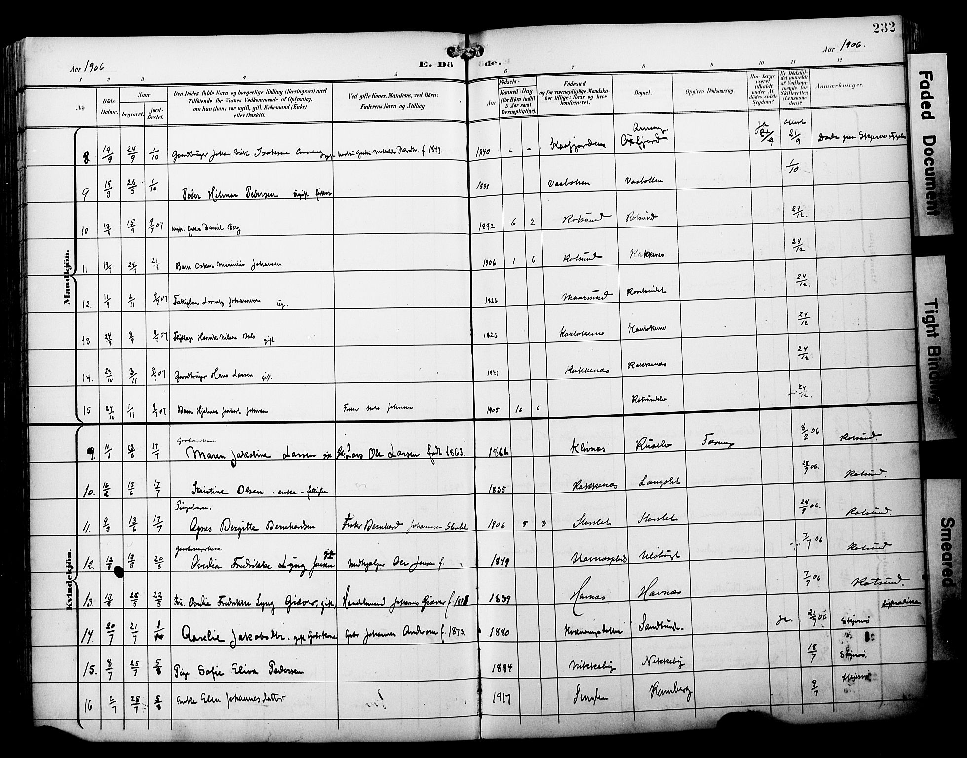 Skjervøy sokneprestkontor, AV/SATØ-S-1300/H/Ha/Haa/L0015kirke: Parish register (official) no. 15, 1899-1909, p. 232