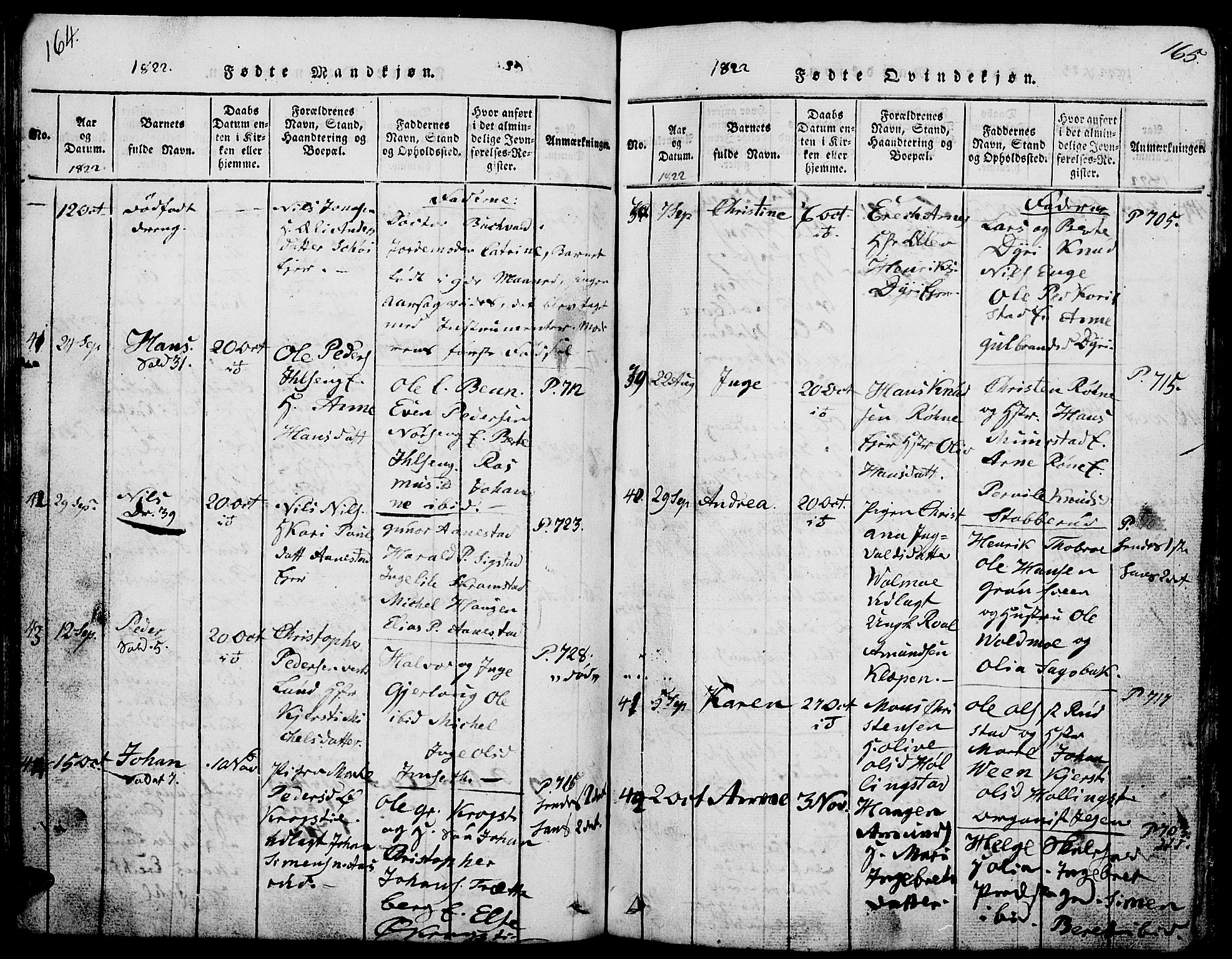 Løten prestekontor, AV/SAH-PREST-022/L/La/L0001: Parish register (copy) no. 1, 1812-1832, p. 164-165