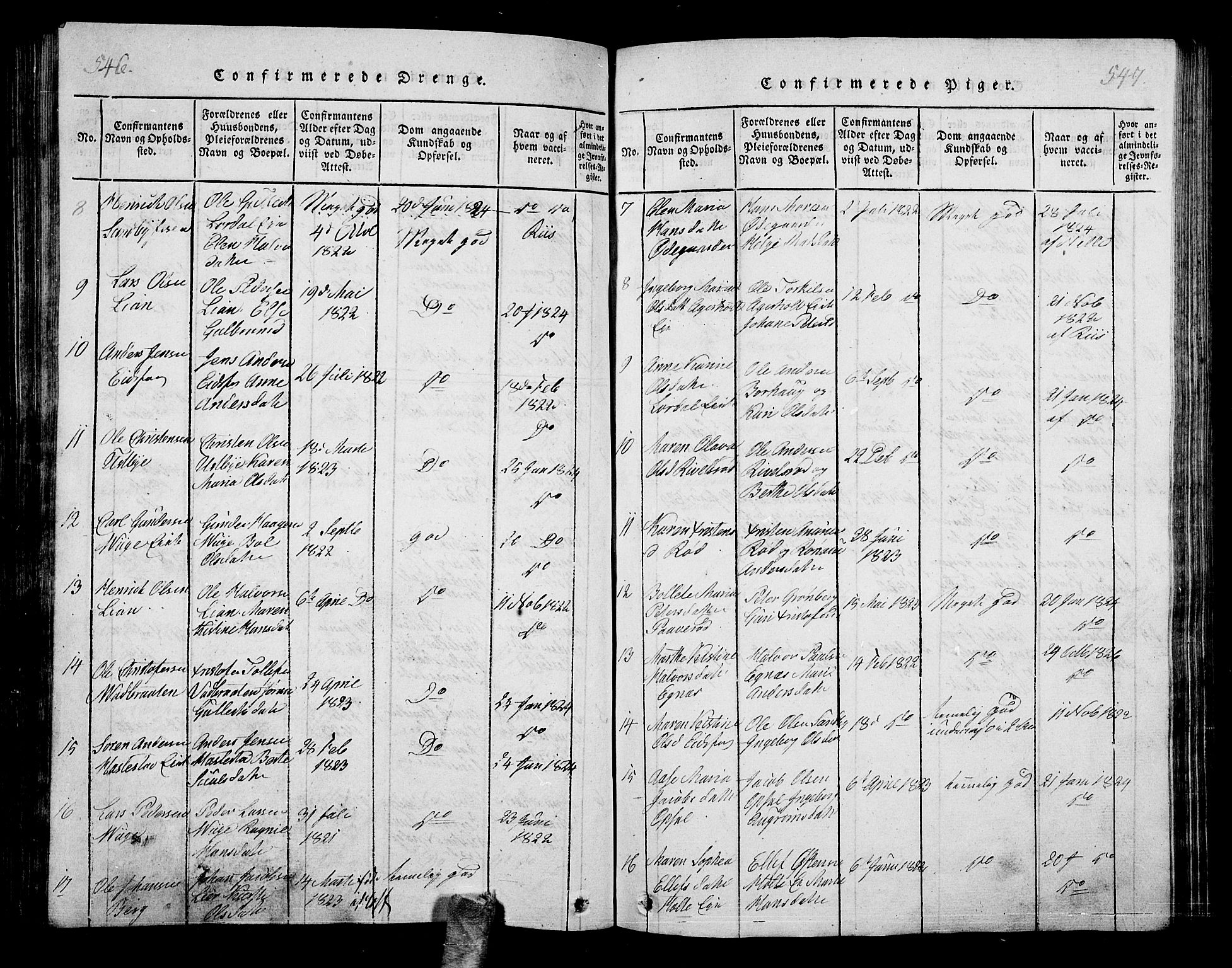 Hof kirkebøker, AV/SAKO-A-64/G/Ga/L0001: Parish register (copy) no. I 1, 1814-1844, p. 546-547