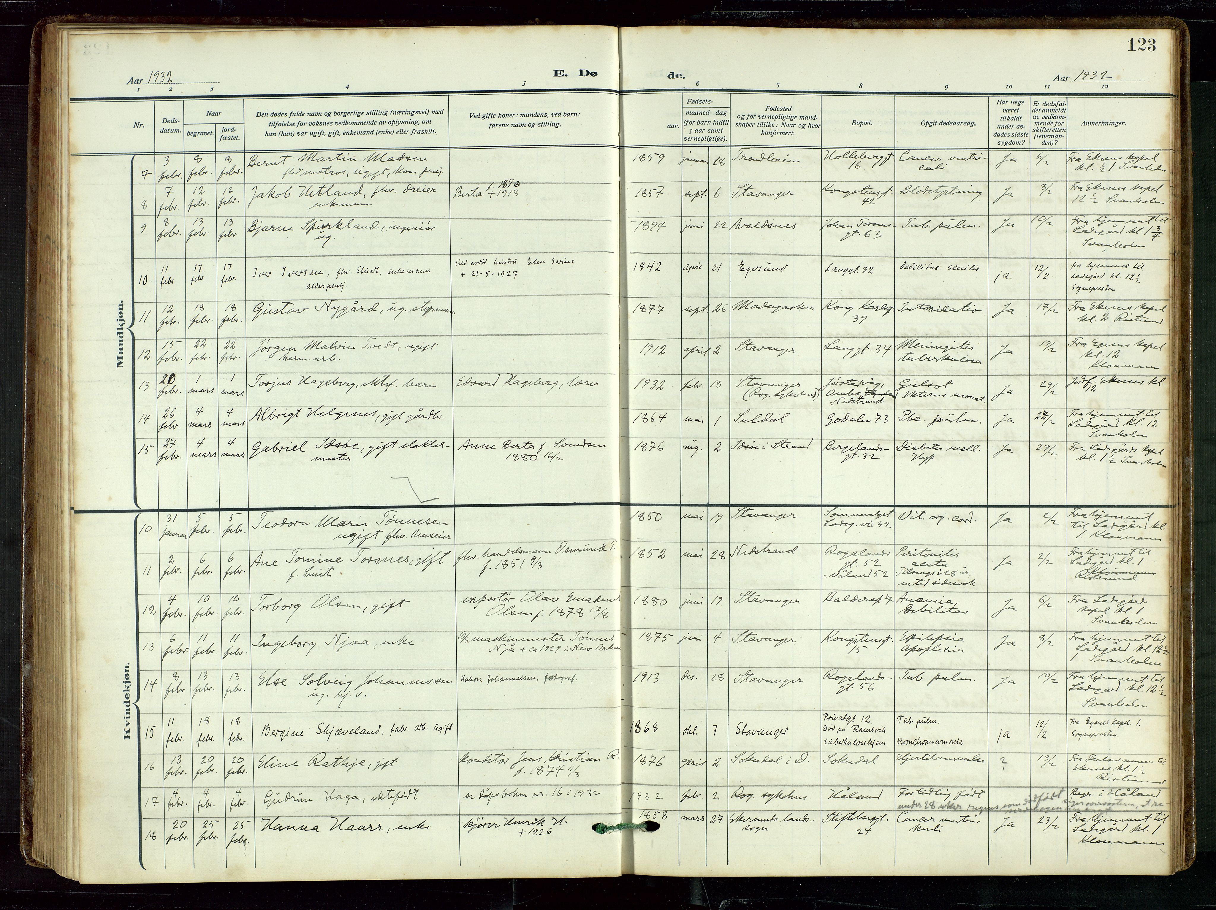 St. Petri sokneprestkontor, AV/SAST-A-101813/002/D/L0003: Parish register (official) no. A 28, 1919-1938, p. 123