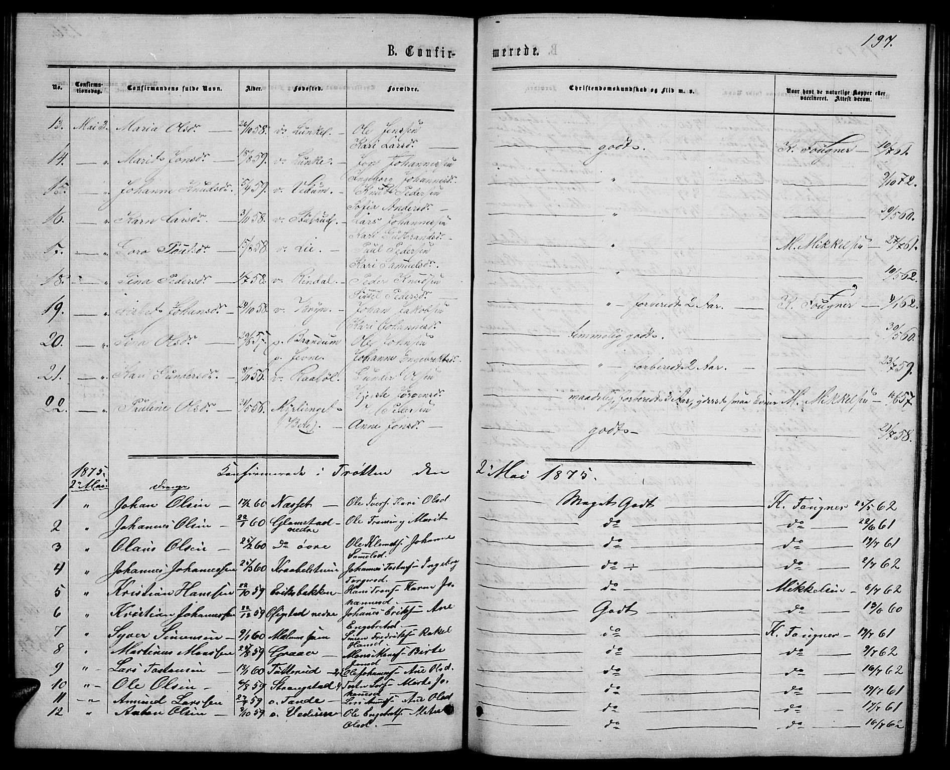 Øyer prestekontor, SAH/PREST-084/H/Ha/Hab/L0001: Parish register (copy) no. 1, 1863-1877, p. 197