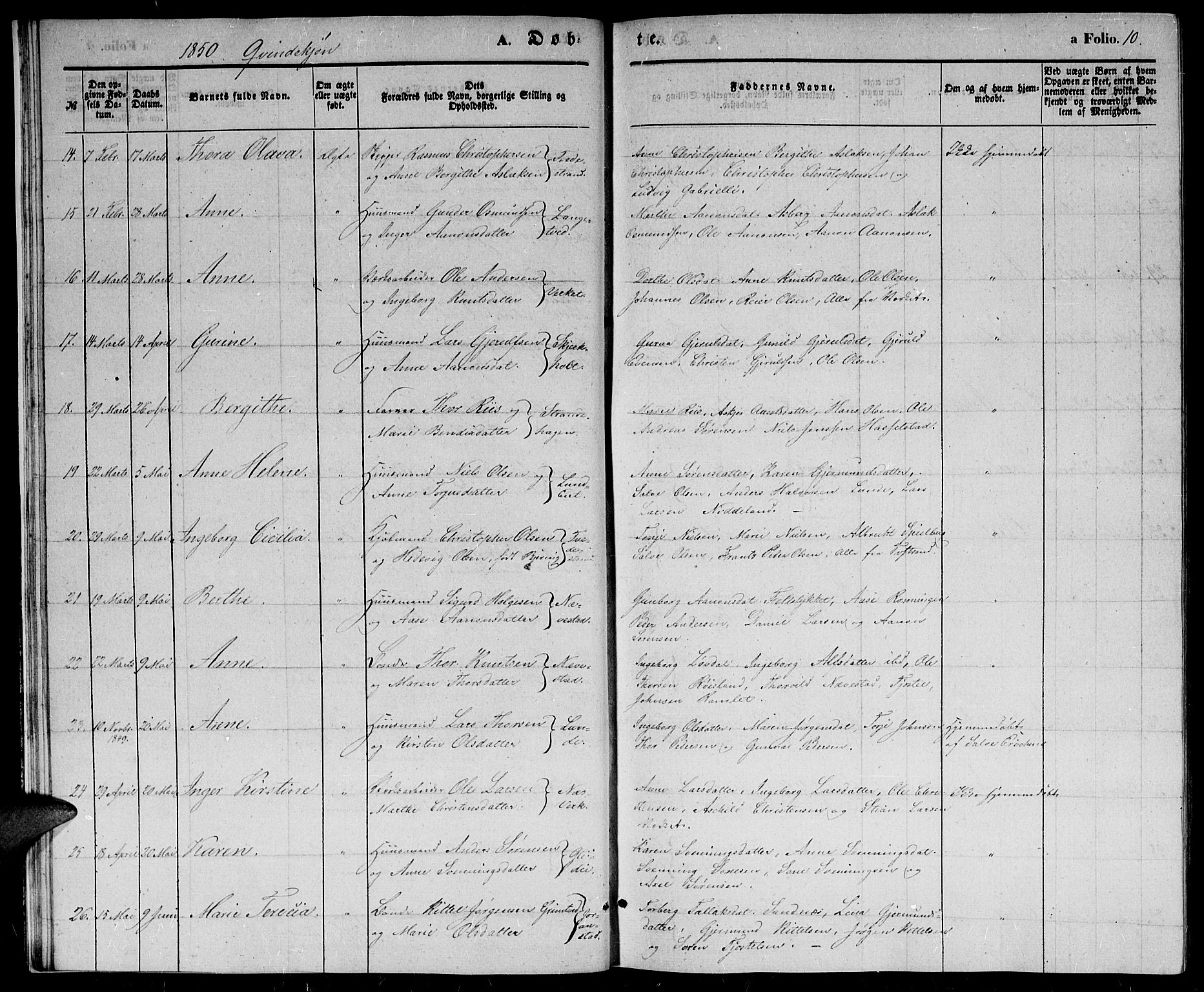 Holt sokneprestkontor, AV/SAK-1111-0021/F/Fb/L0007: Parish register (copy) no. B 7, 1849-1858, p. 10