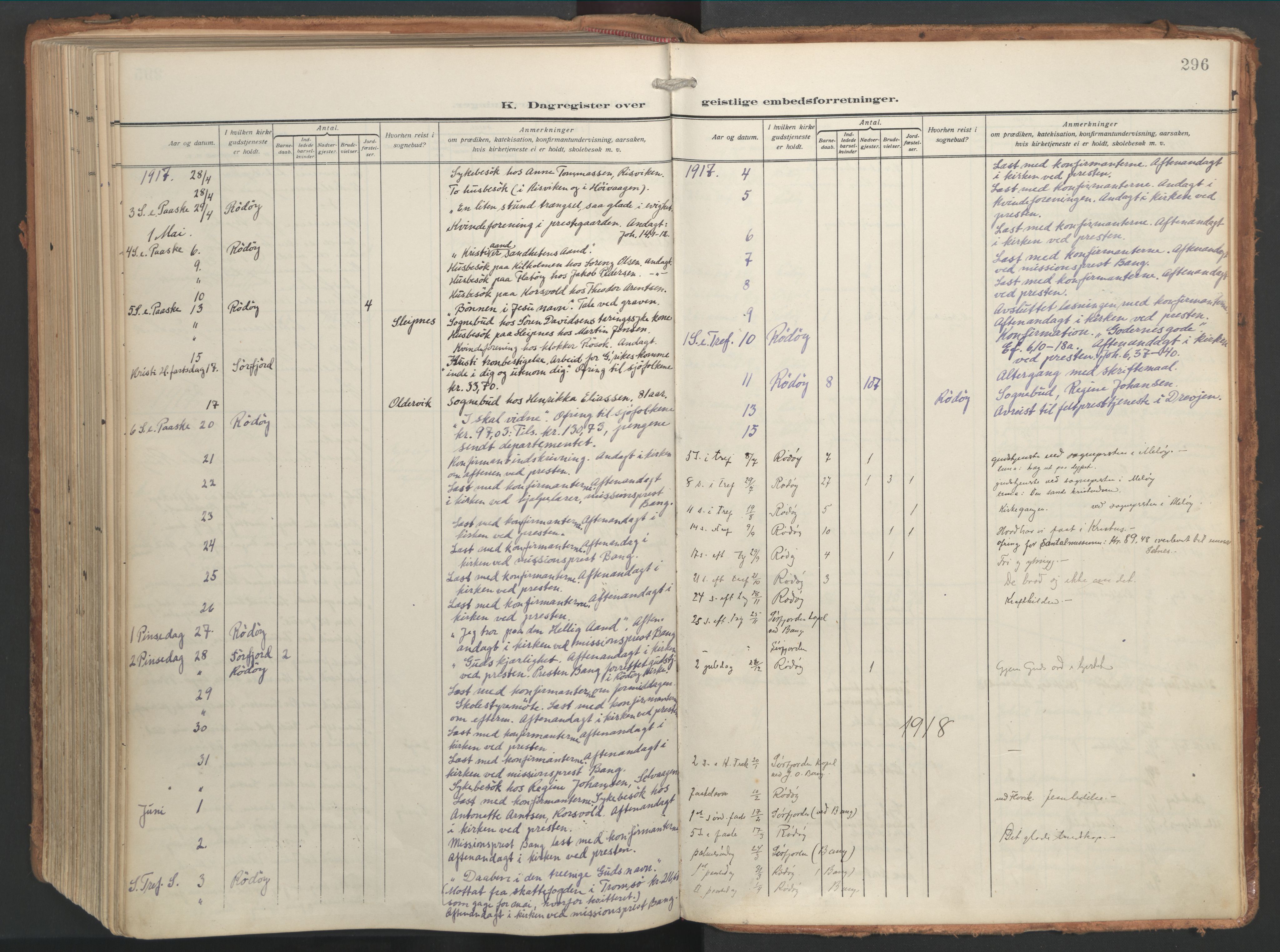Ministerialprotokoller, klokkerbøker og fødselsregistre - Nordland, SAT/A-1459/841/L0614: Parish register (official) no. 841A17, 1911-1925, p. 296