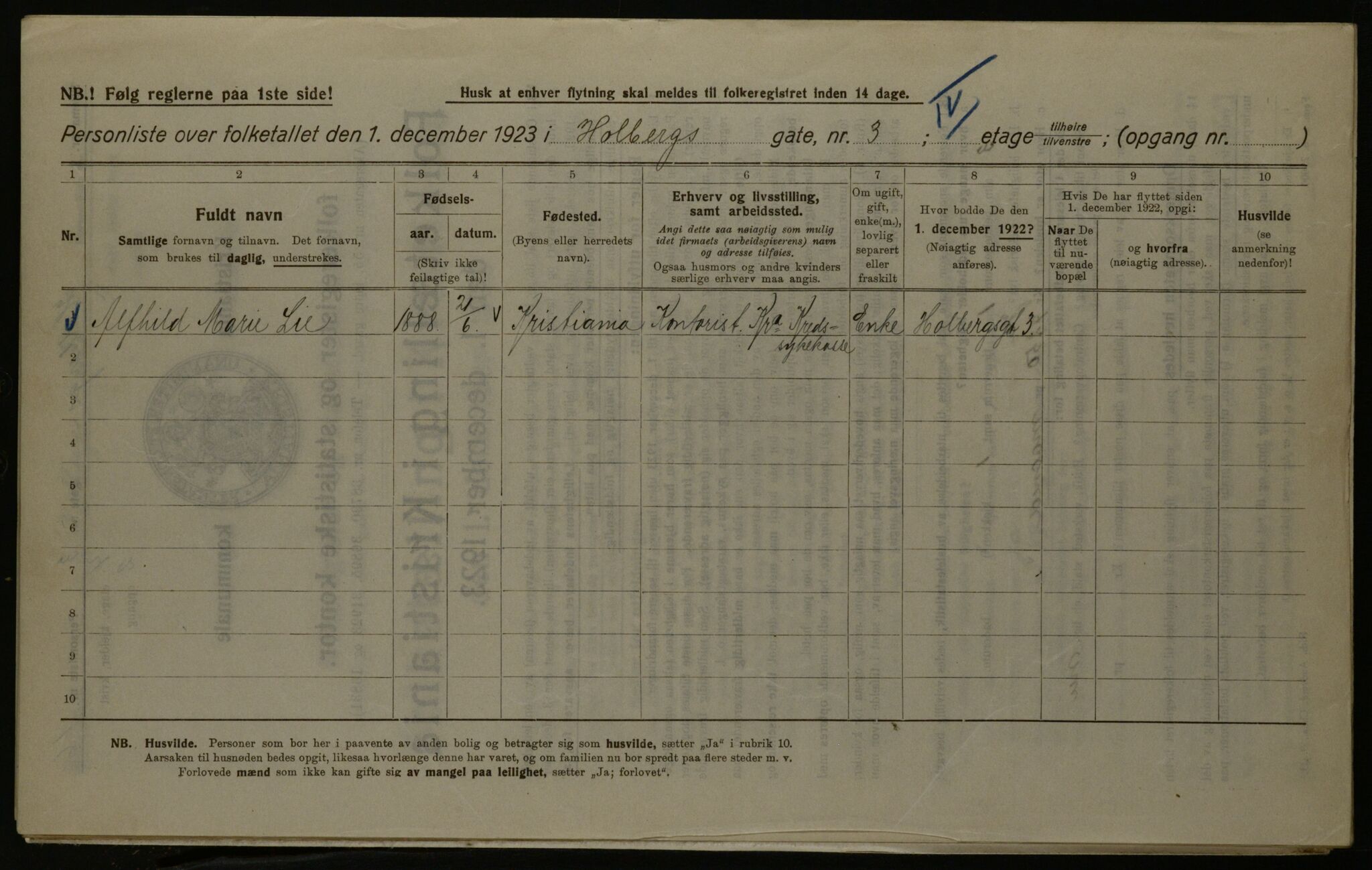 OBA, Municipal Census 1923 for Kristiania, 1923, p. 45084