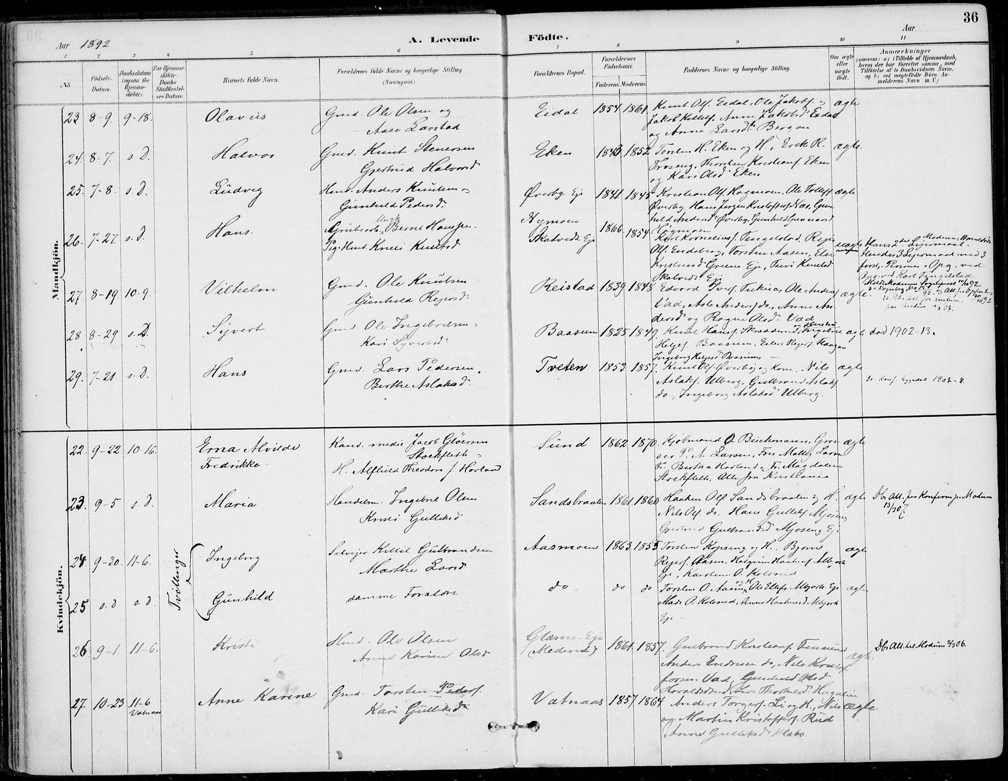 Sigdal kirkebøker, AV/SAKO-A-245/F/Fb/L0001: Parish register (official) no. II 1, 1888-1900, p. 36