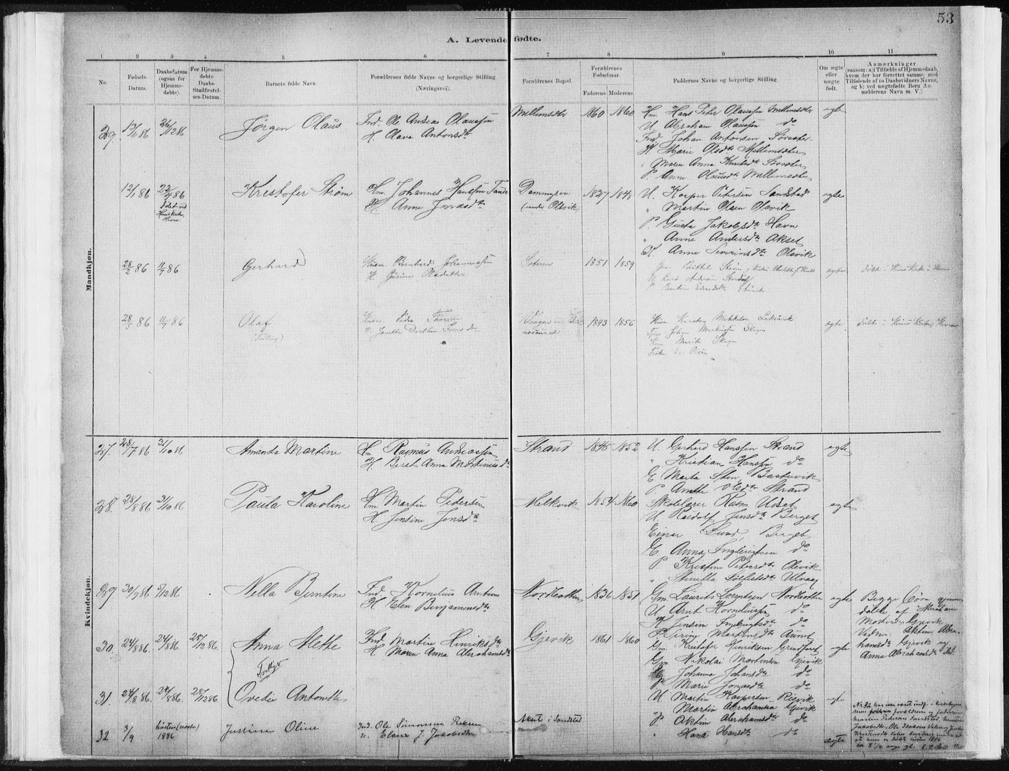 Ministerialprotokoller, klokkerbøker og fødselsregistre - Sør-Trøndelag, AV/SAT-A-1456/637/L0558: Parish register (official) no. 637A01, 1882-1899, p. 53