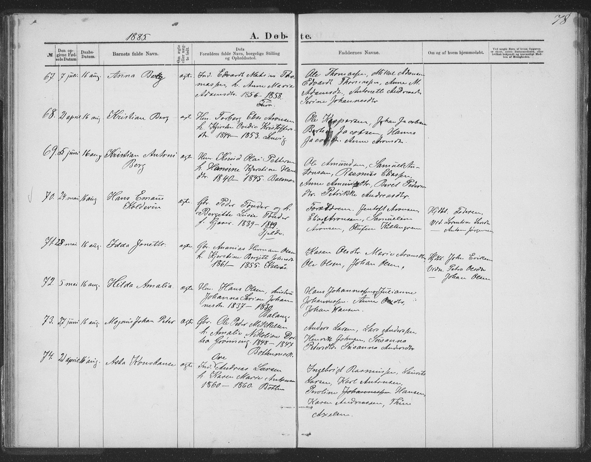 Ministerialprotokoller, klokkerbøker og fødselsregistre - Nordland, AV/SAT-A-1459/863/L0913: Parish register (copy) no. 863C03, 1877-1885, p. 78