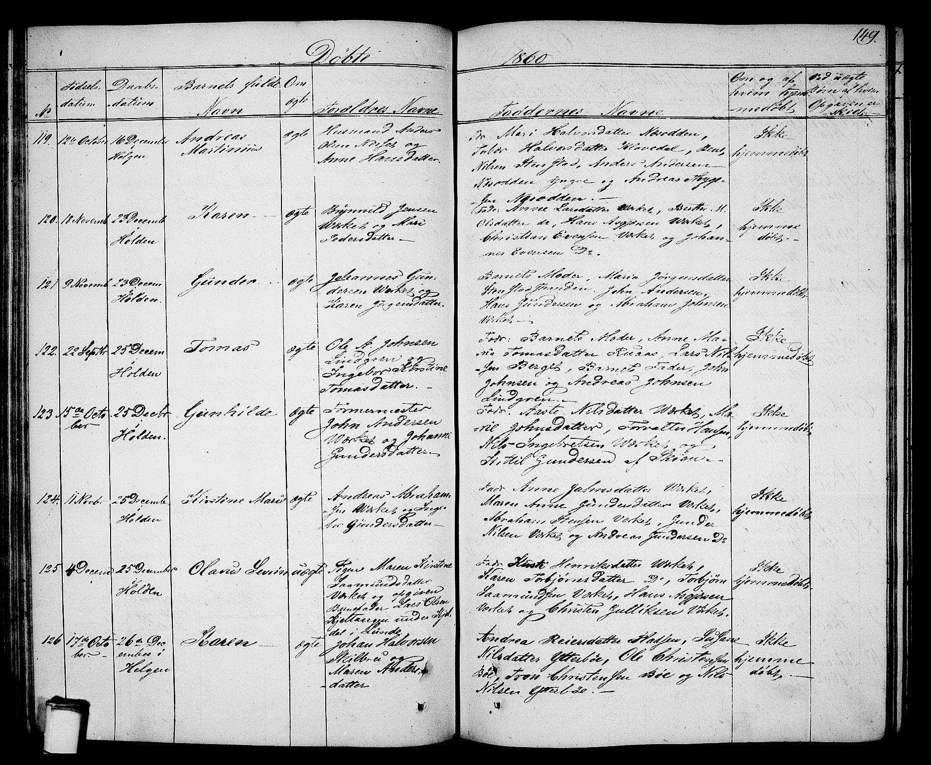 Holla kirkebøker, SAKO/A-272/G/Ga/L0003: Parish register (copy) no. I 3, 1849-1866, p. 149