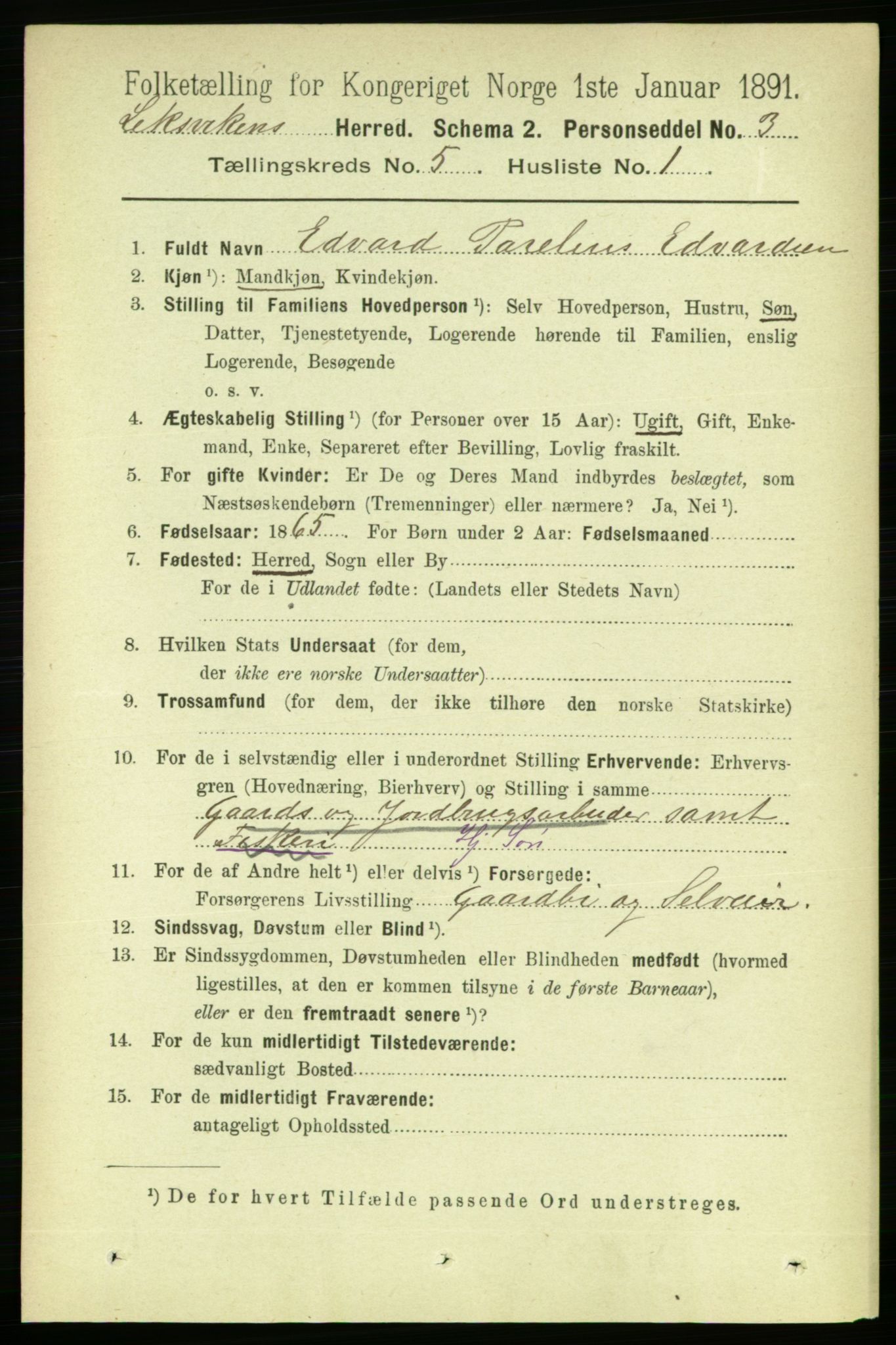 RA, 1891 census for 1718 Leksvik, 1891, p. 2538