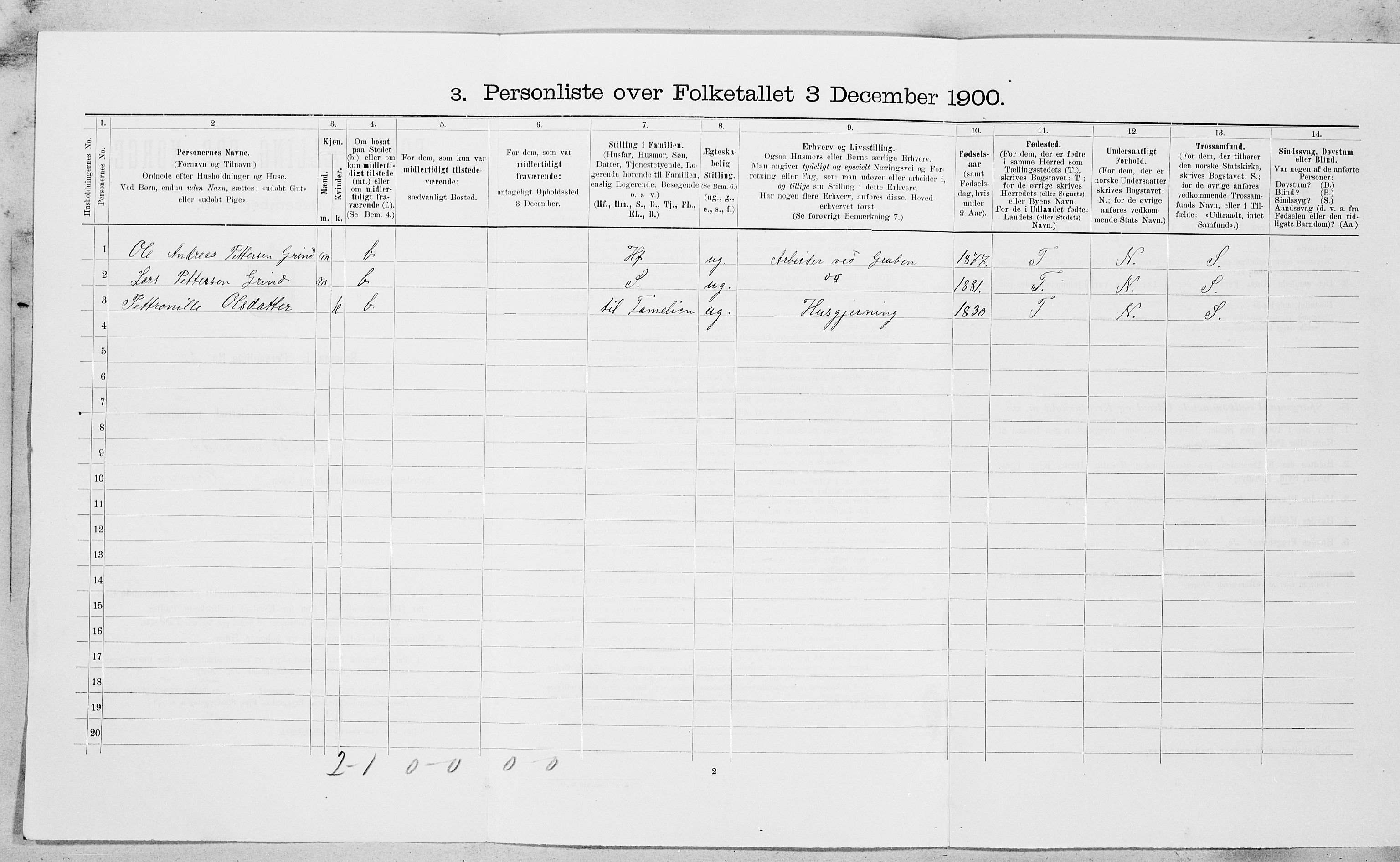 SAT, 1900 census for Røros, 1900, p. 823