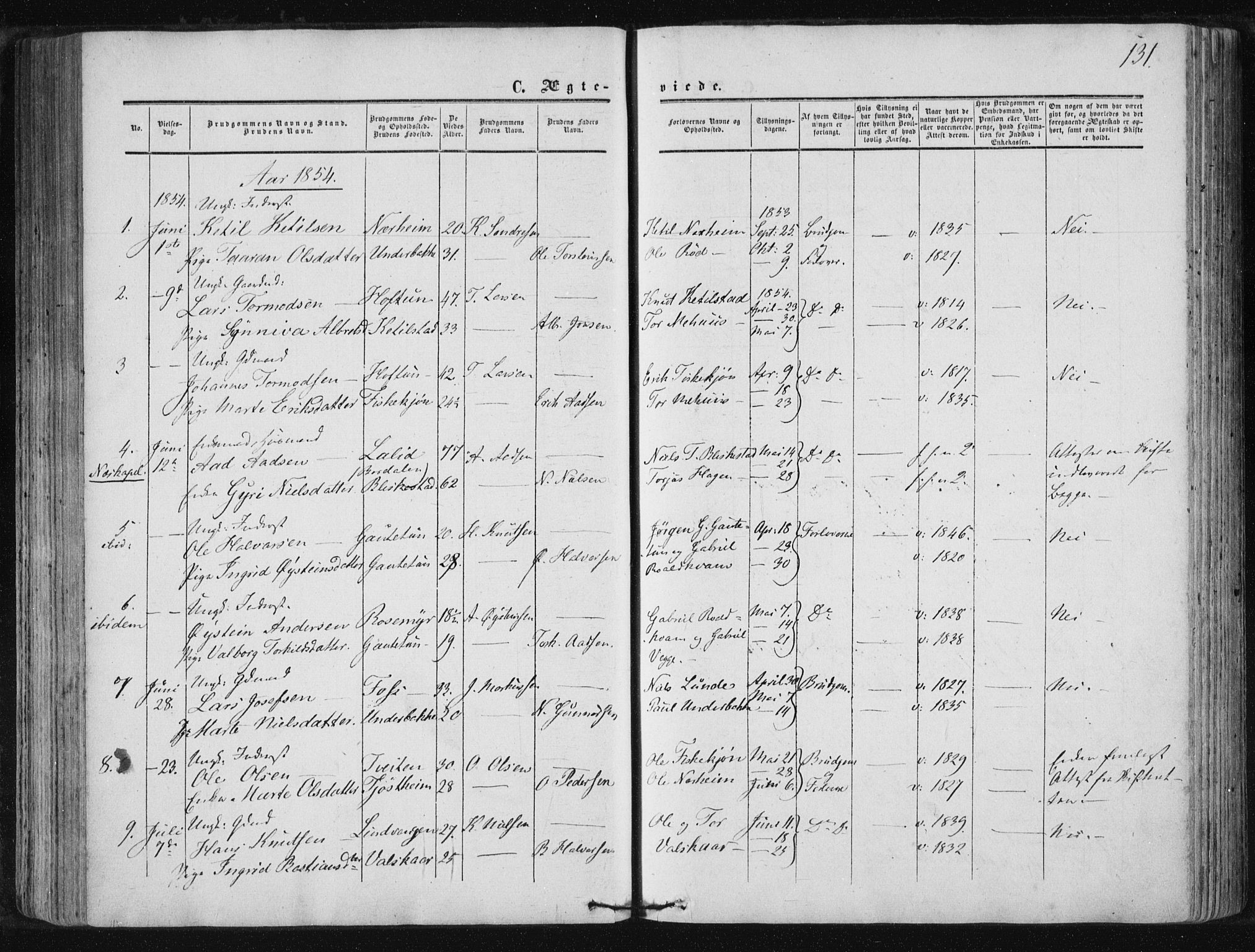 Suldal sokneprestkontor, SAST/A-101845/01/IV/L0009: Parish register (official) no. A 9, 1854-1868, p. 131